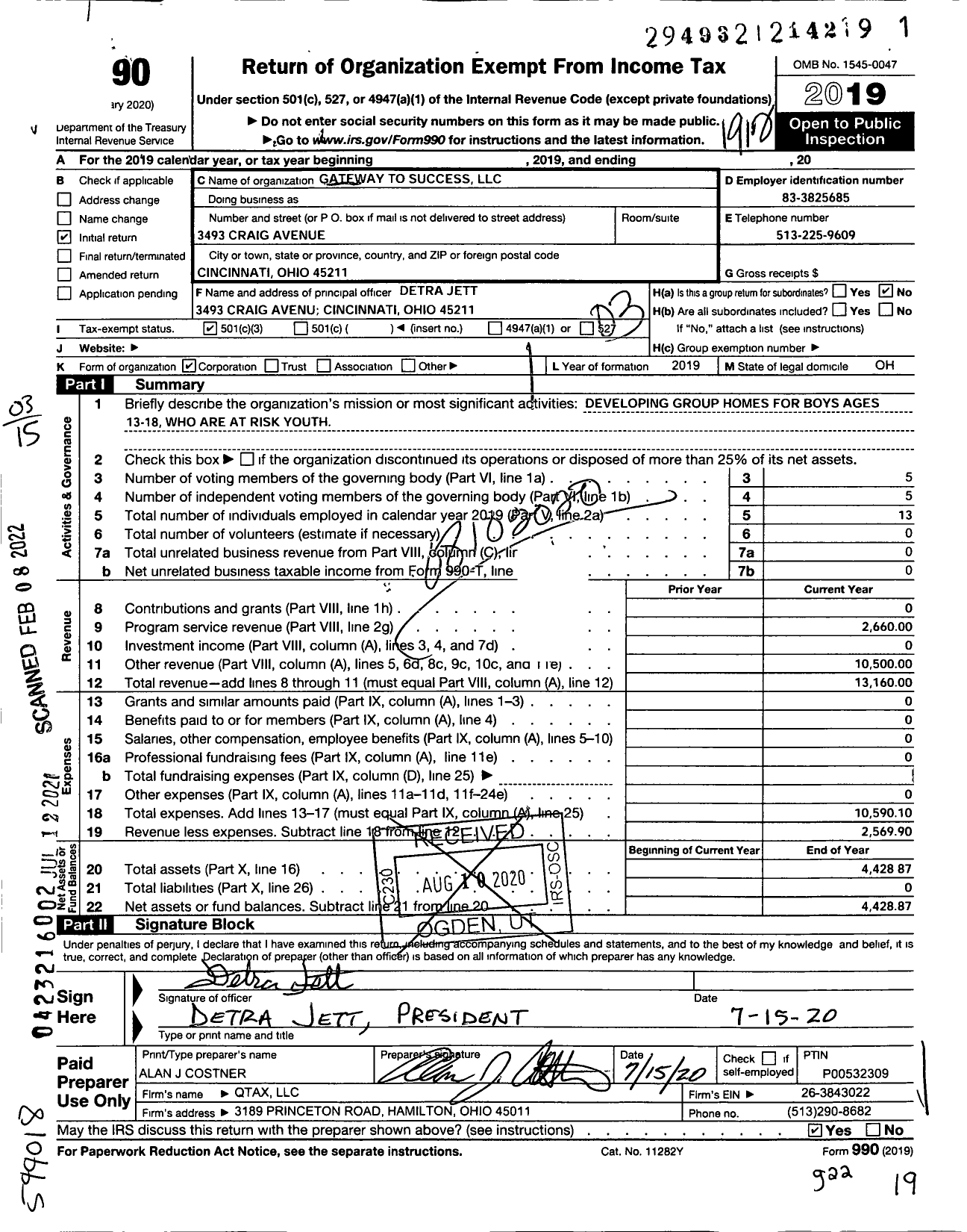 Image of first page of 2019 Form 990 for Gateway To Success