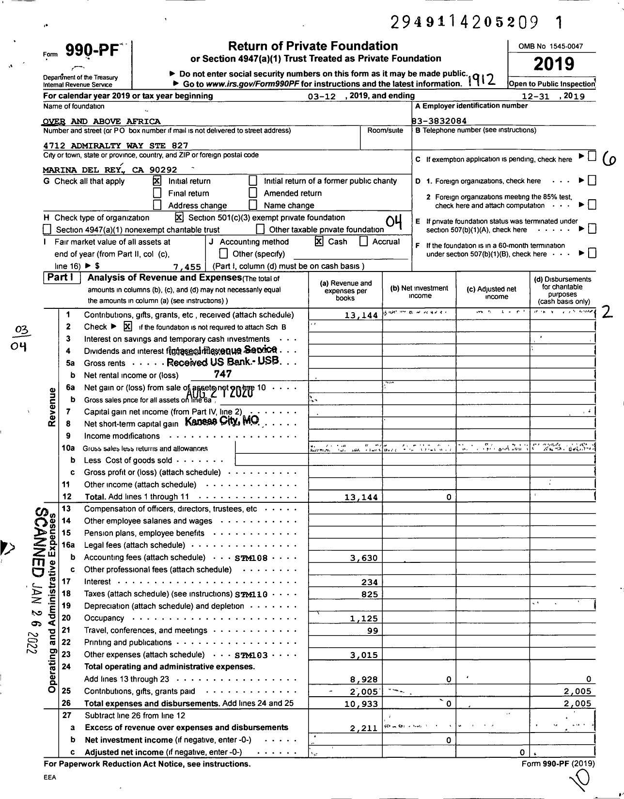 Image of first page of 2019 Form 990PF for Over And Above Africa