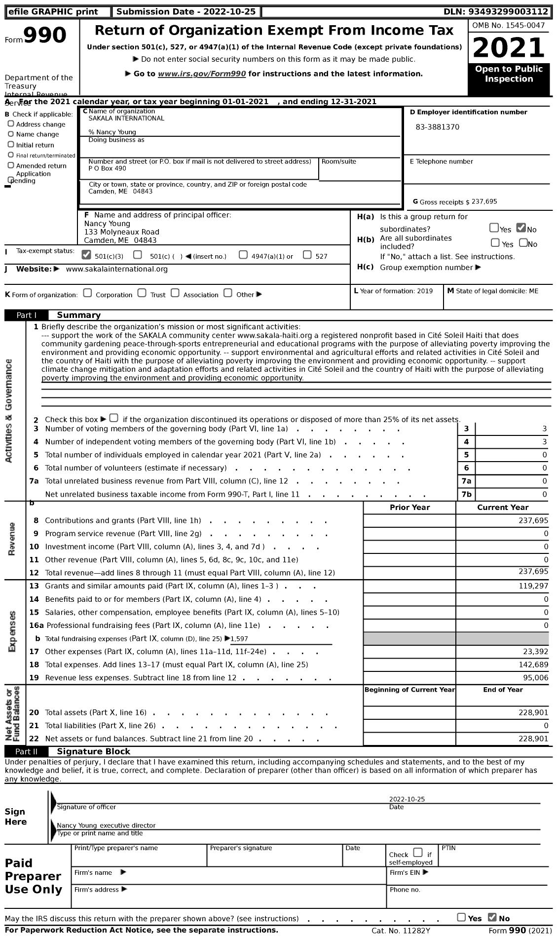 Image of first page of 2021 Form 990 for Sakala International