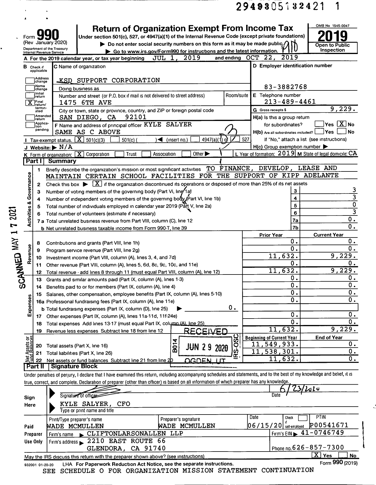 Image of first page of 2018 Form 990 for KSD Support Corporation