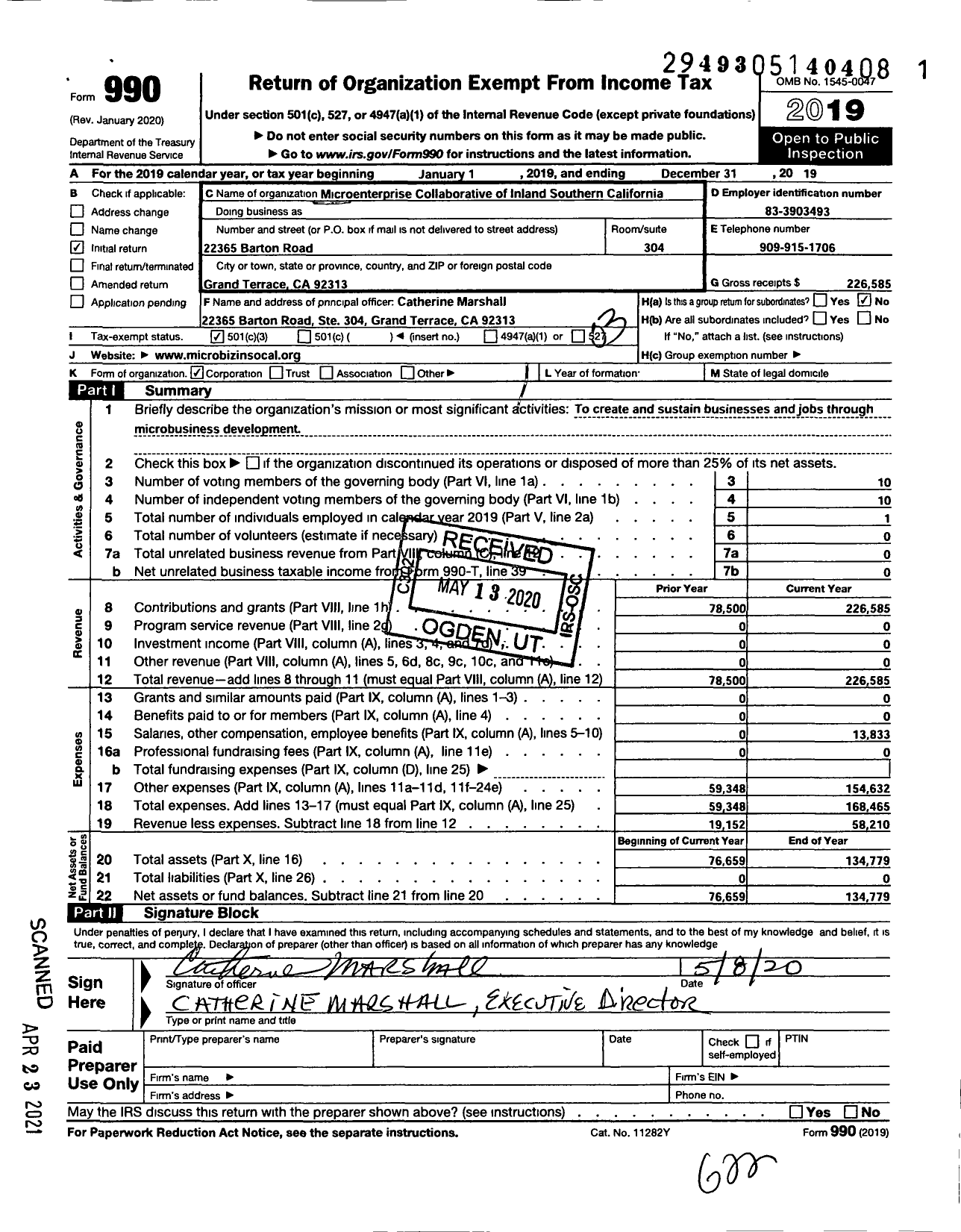 Image of first page of 2019 Form 990 for Microenterprise Collaborative of Inland Southern California