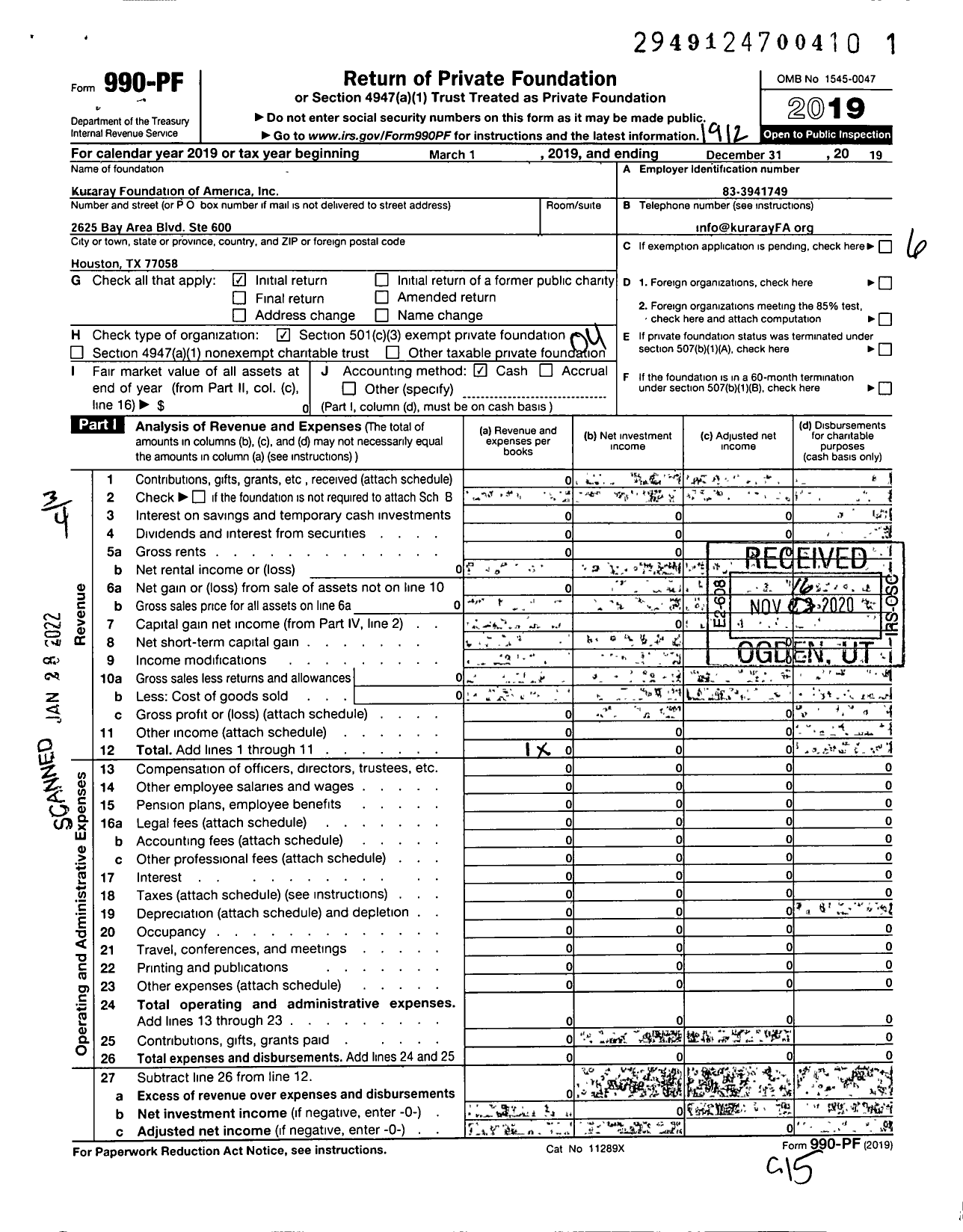 Image of first page of 2019 Form 990PF for Kuraray Foundation of America