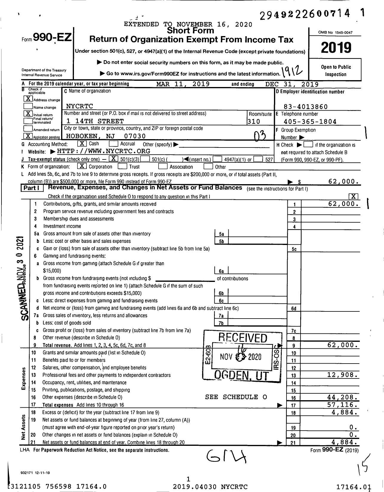 Image of first page of 2019 Form 990EZ for Nycrtc