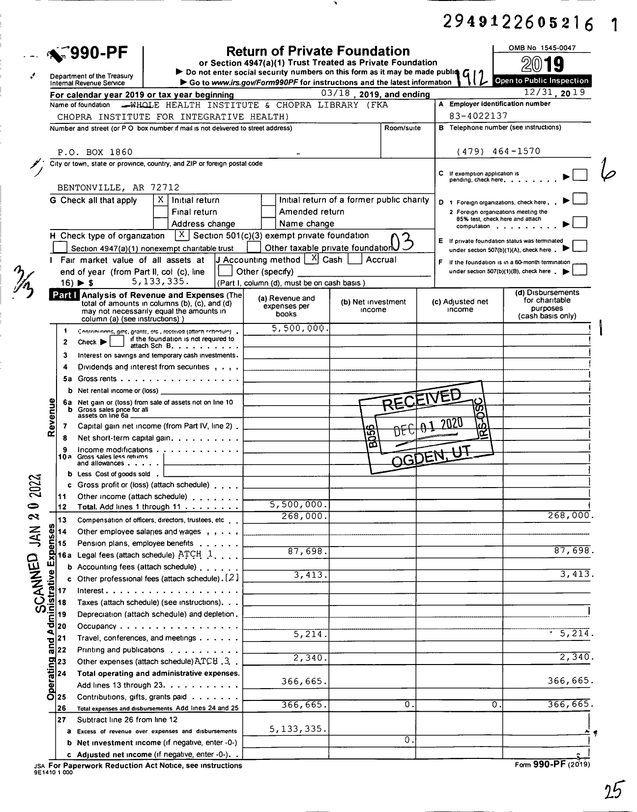 Image of first page of 2019 Form 990PF for Heartland Whole Health Institute