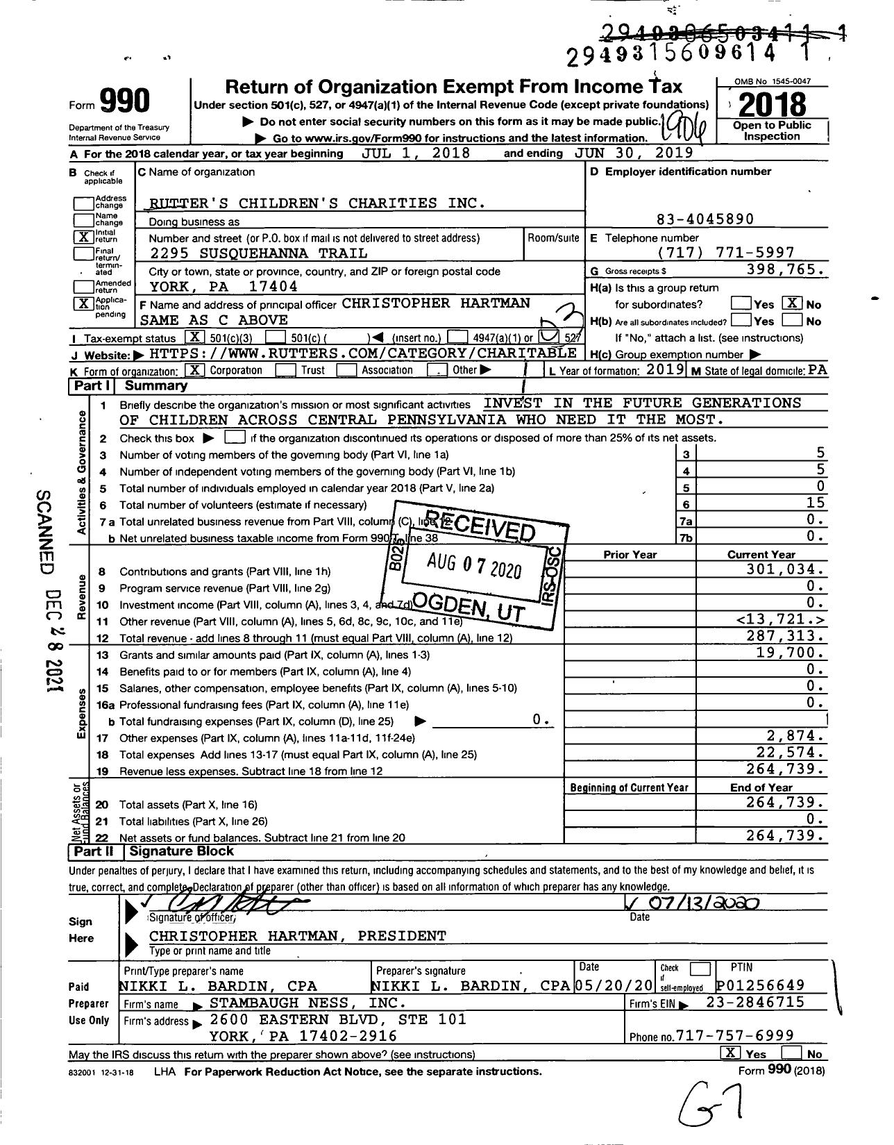 Image of first page of 2018 Form 990 for Rutters Childrens Charities