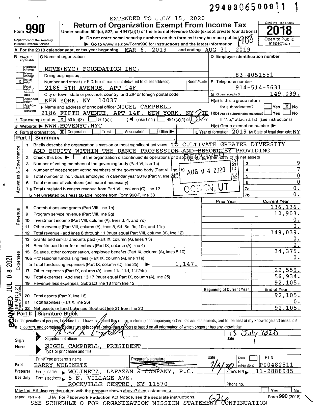 Image of first page of 2018 Form 990 for Move