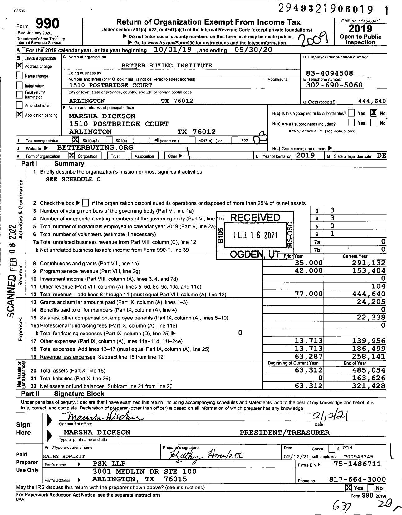 Image of first page of 2019 Form 990 for Better Buying Institute