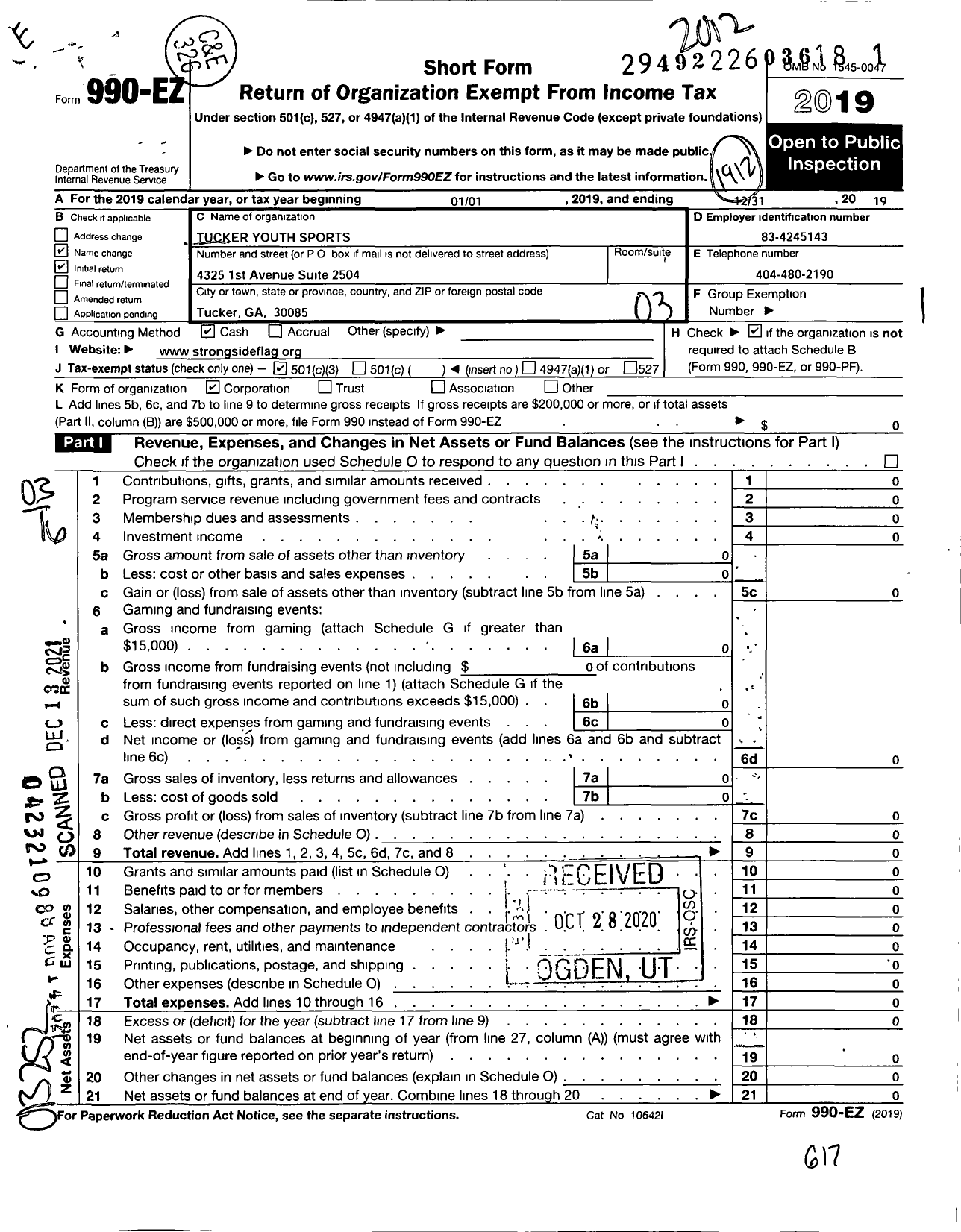 Image of first page of 2020 Form 990EZ for Strongside Athletics