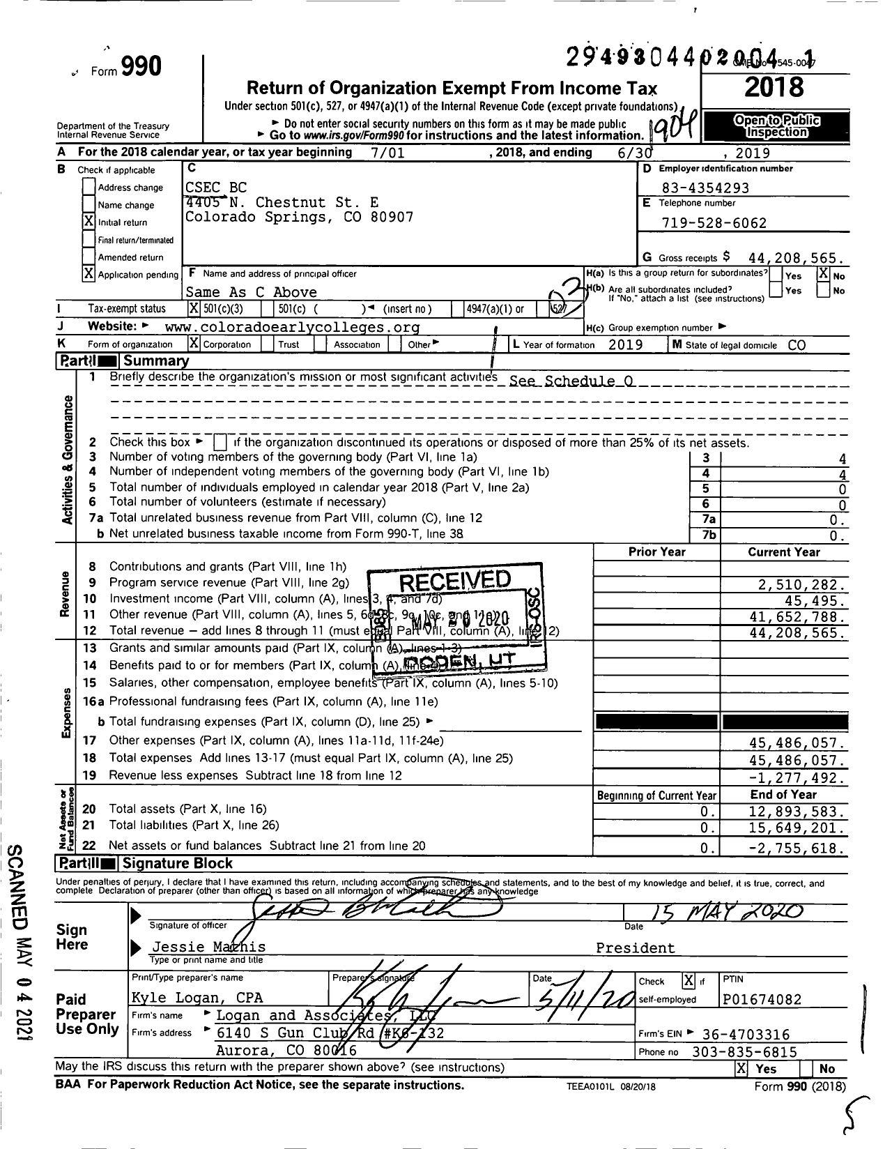 Image of first page of 2018 Form 990 for Csec BC