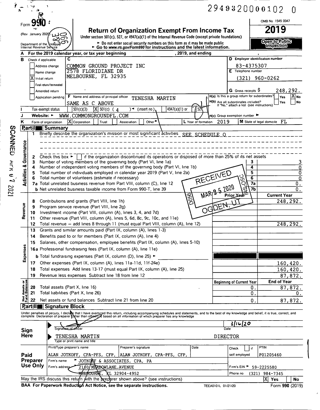 Image of first page of 2019 Form 990O for The Common Ground Project