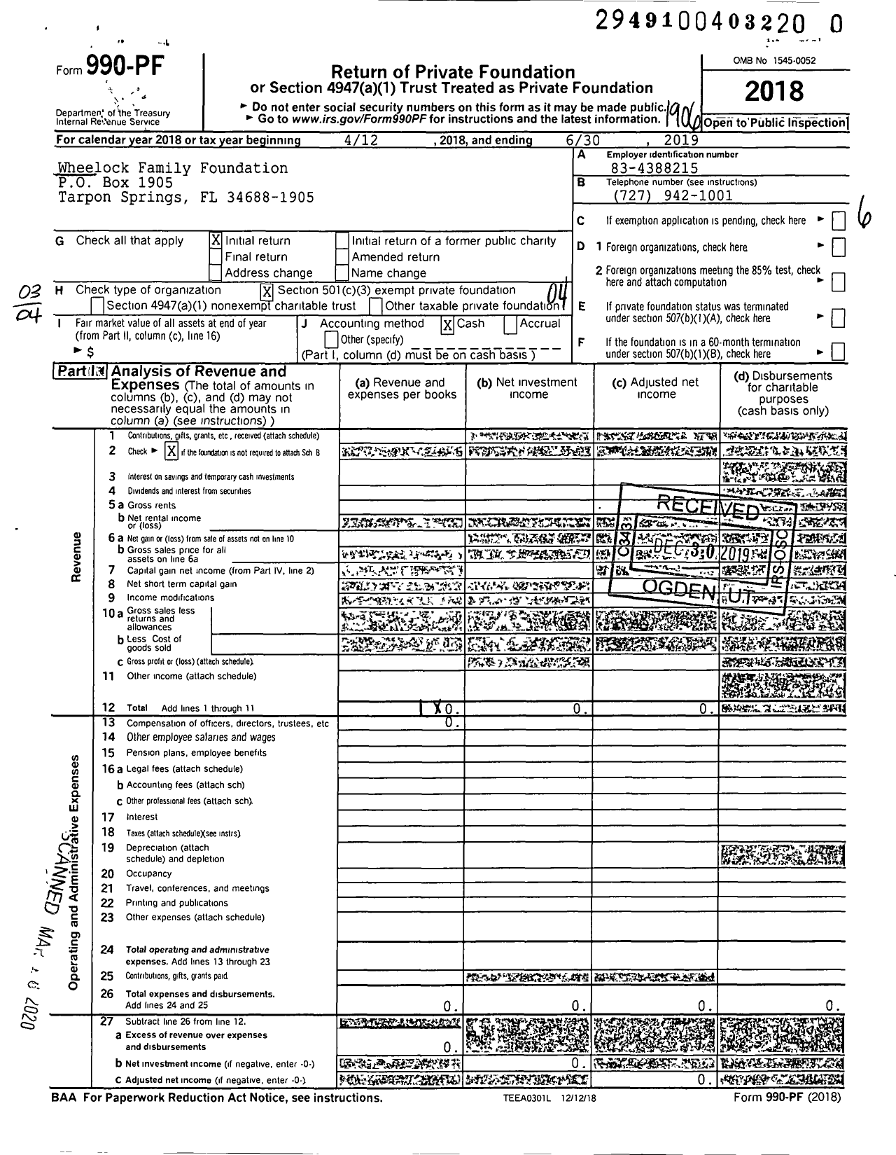 Image of first page of 2018 Form 990PR for Wheelock Family Foundation