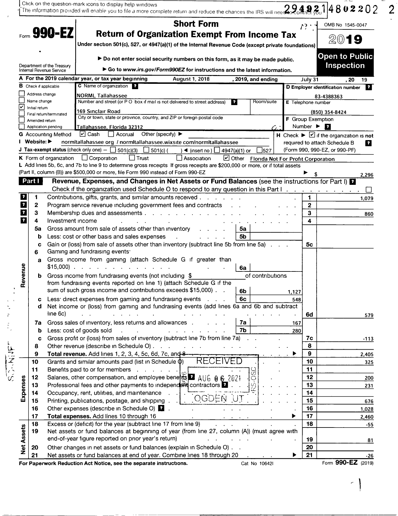 Image of first page of 2018 Form 990EO for Norml Tallahassee