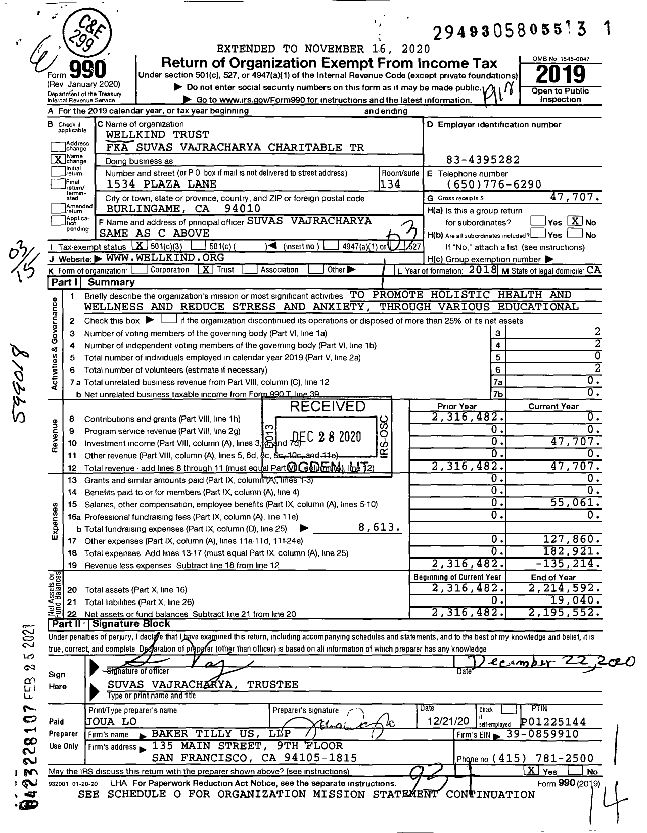 Image of first page of 2019 Form 990 for Teravana Trust