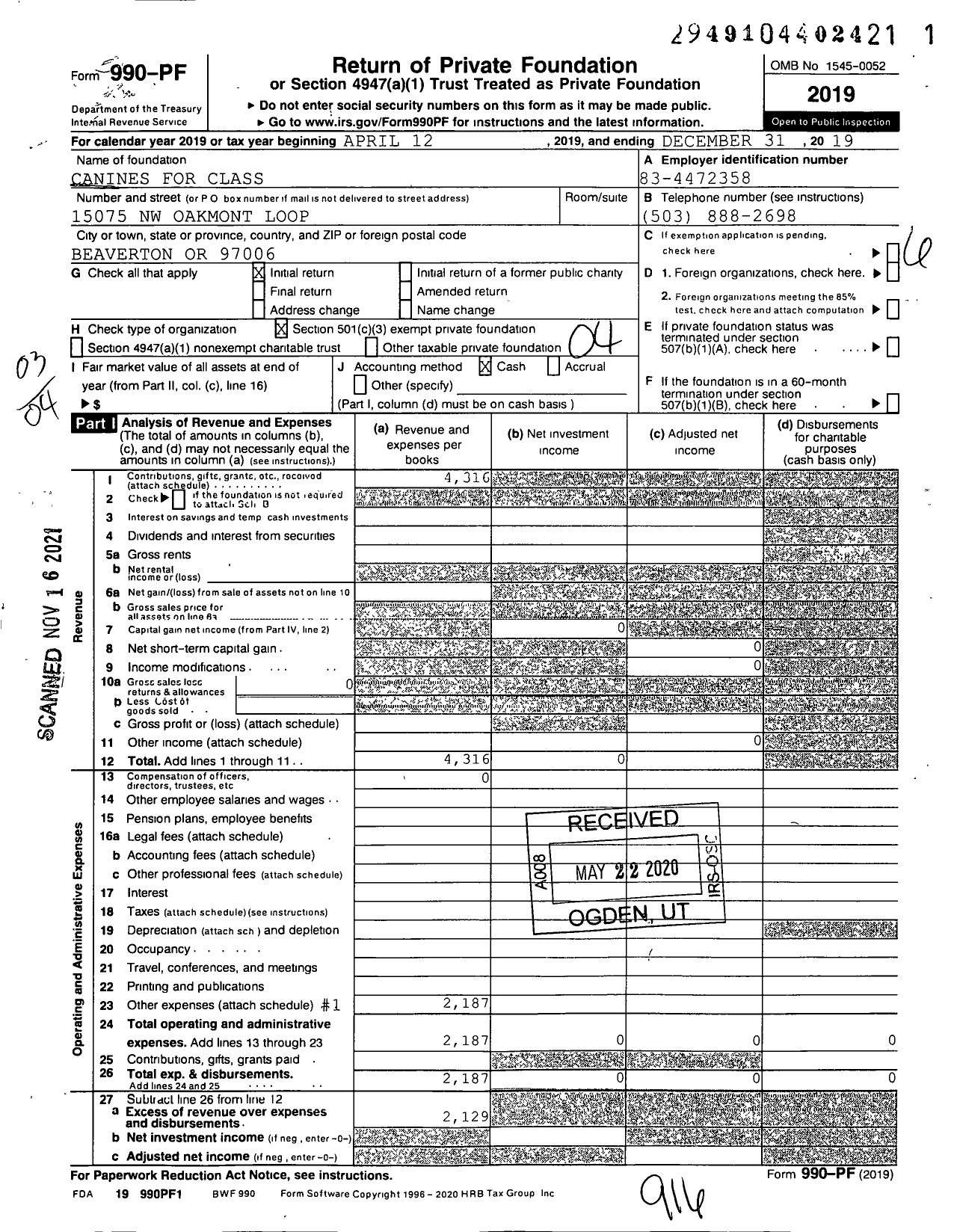 Image of first page of 2019 Form 990PF for Friends of Rachel Carson Pes