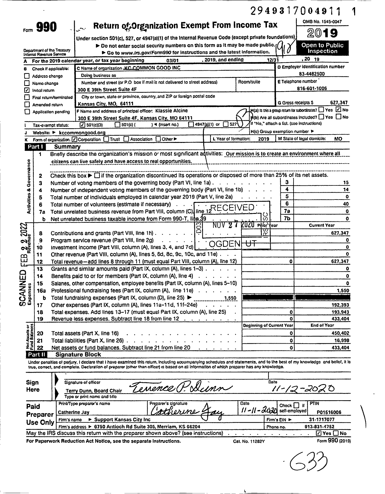 Image of first page of 2019 Form 990 for KC Common Good