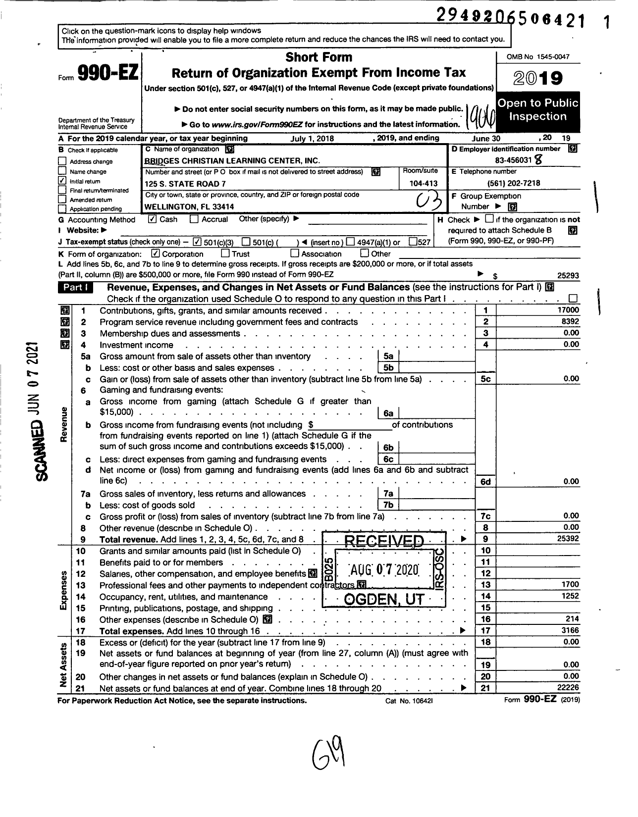 Image of first page of 2018 Form 990EZ for Bridges Christian Learning Center