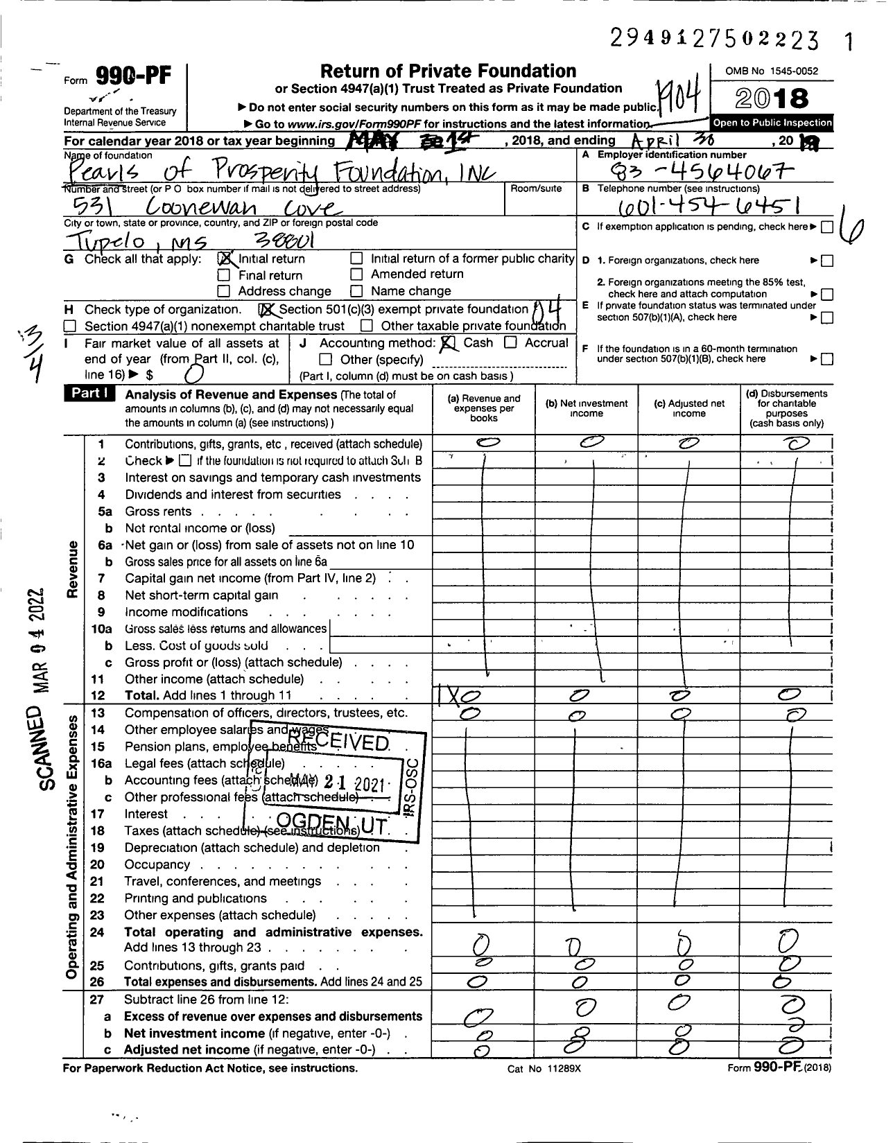 Image of first page of 2018 Form 990PF for Pearls of Prosperity