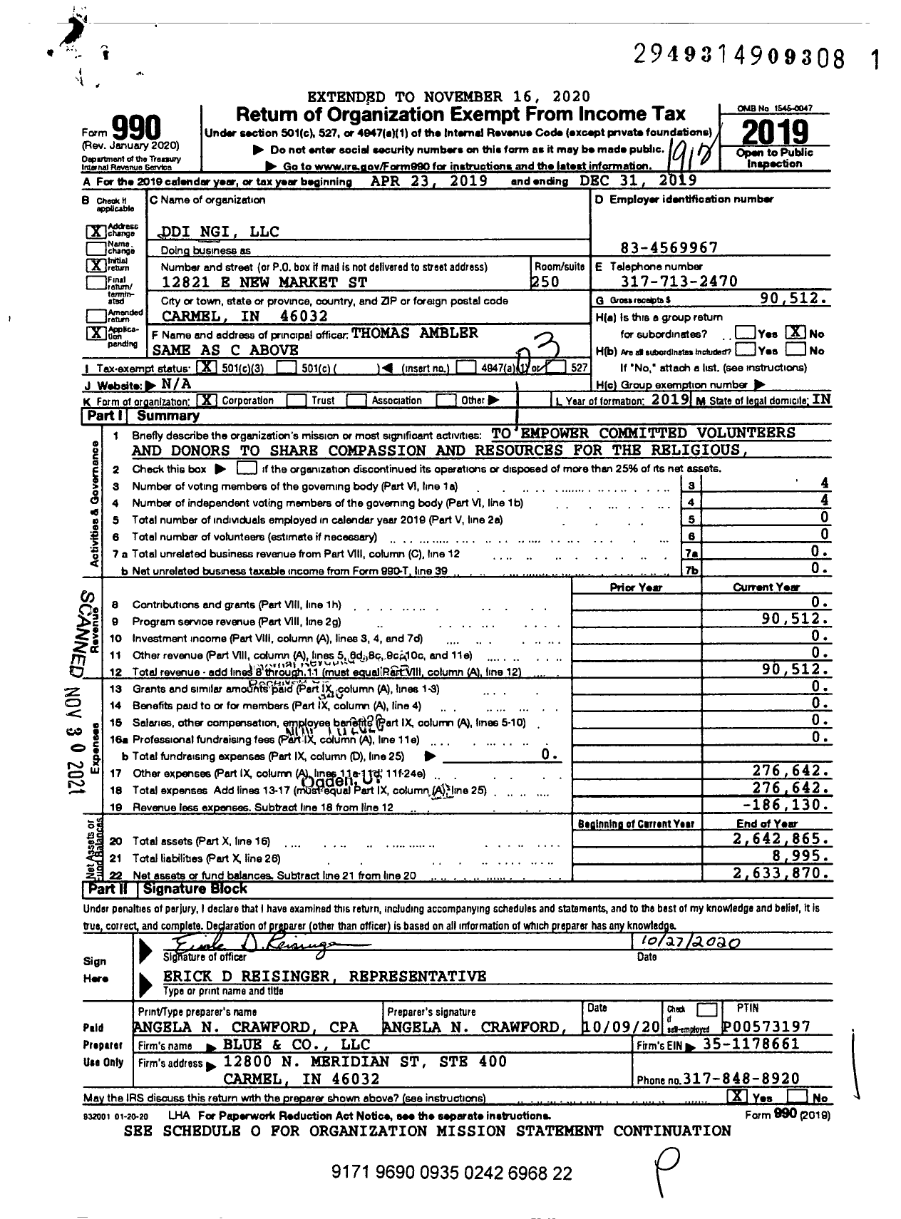 Image of first page of 2019 Form 990 for Ddi Ngi LLC