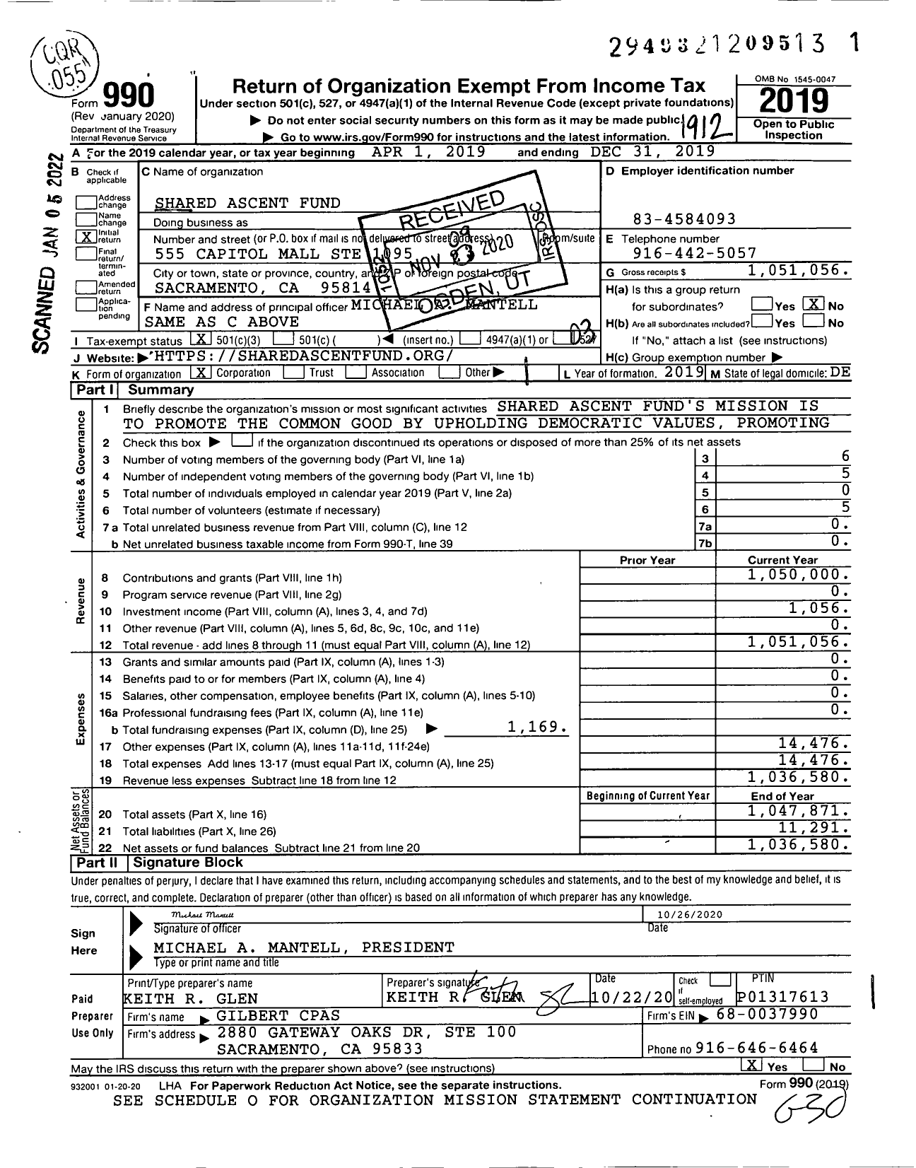 Image of first page of 2019 Form 990 for Shared Ascent Fund