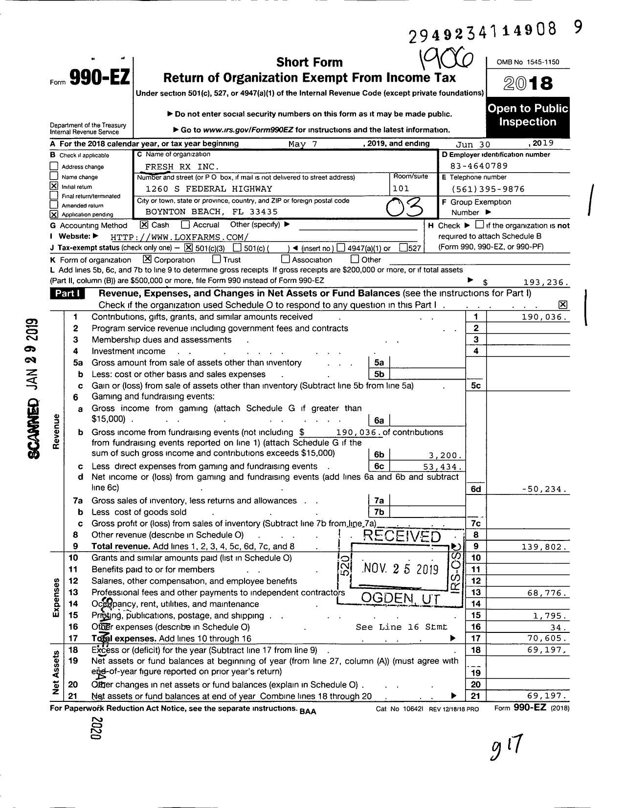 Image of first page of 2018 Form 990EZ for Fresh RX