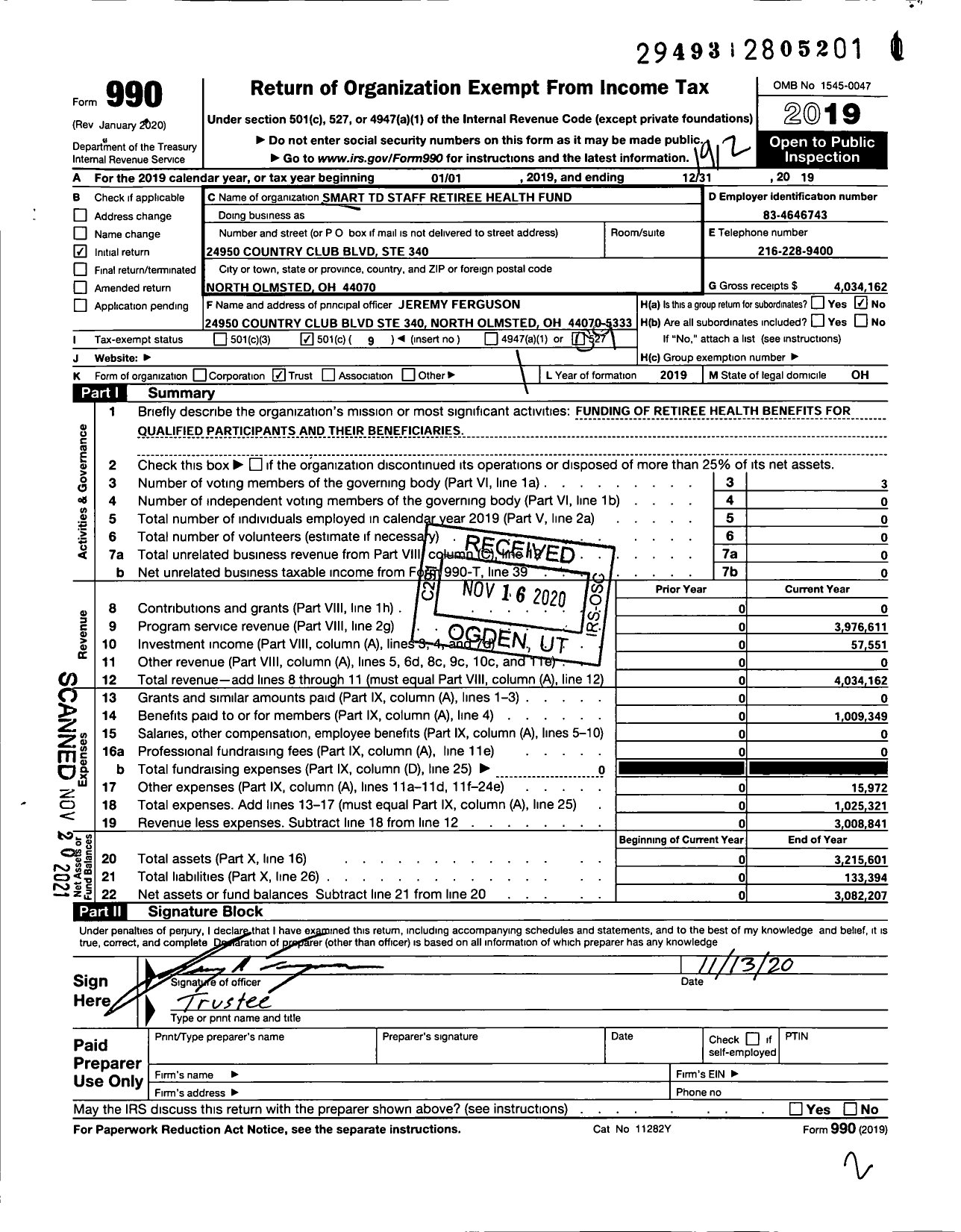 Image of first page of 2019 Form 990O for Smart Transportation Division Staff Retiree Health Fund