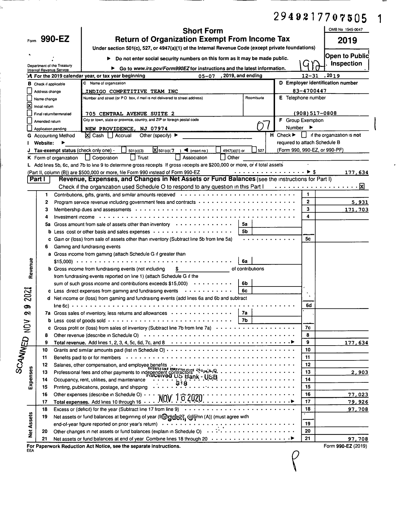 Image of first page of 2019 Form 990EO for Indigo Competitive Team