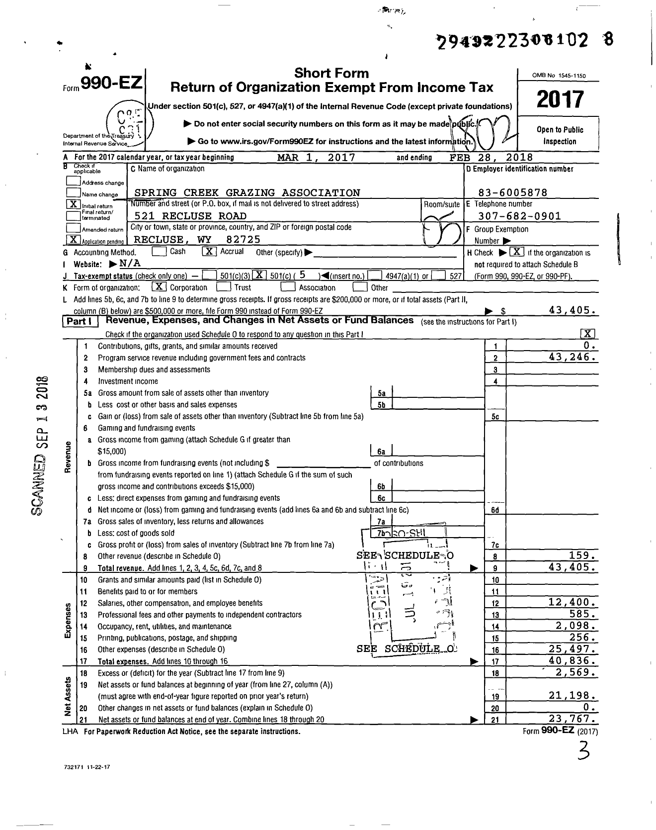 Image of first page of 2017 Form 990EO for Spring Creek Grazing Association