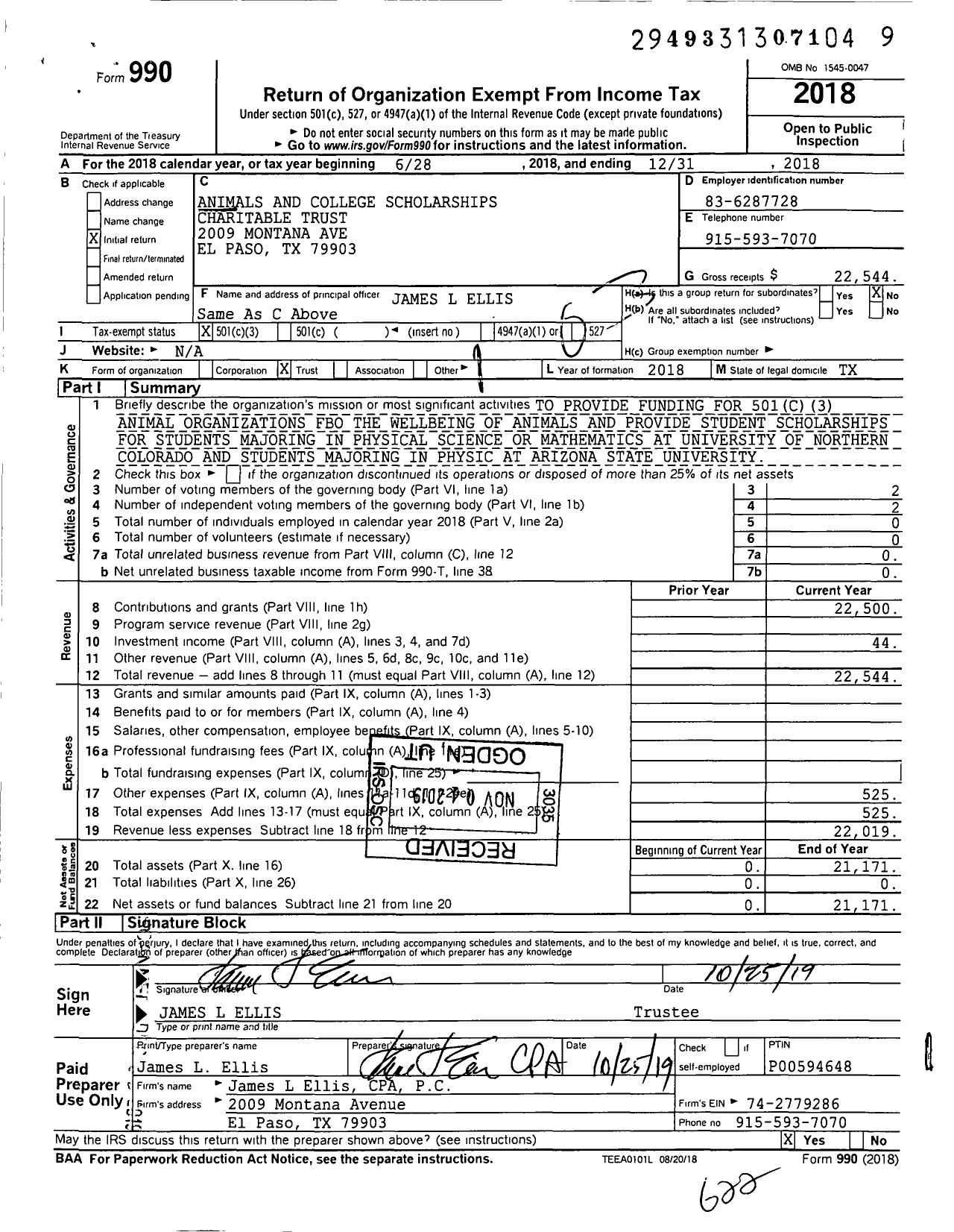 Image of first page of 2018 Form 990 for Distributions To Eligible Charitable Organizations Trust