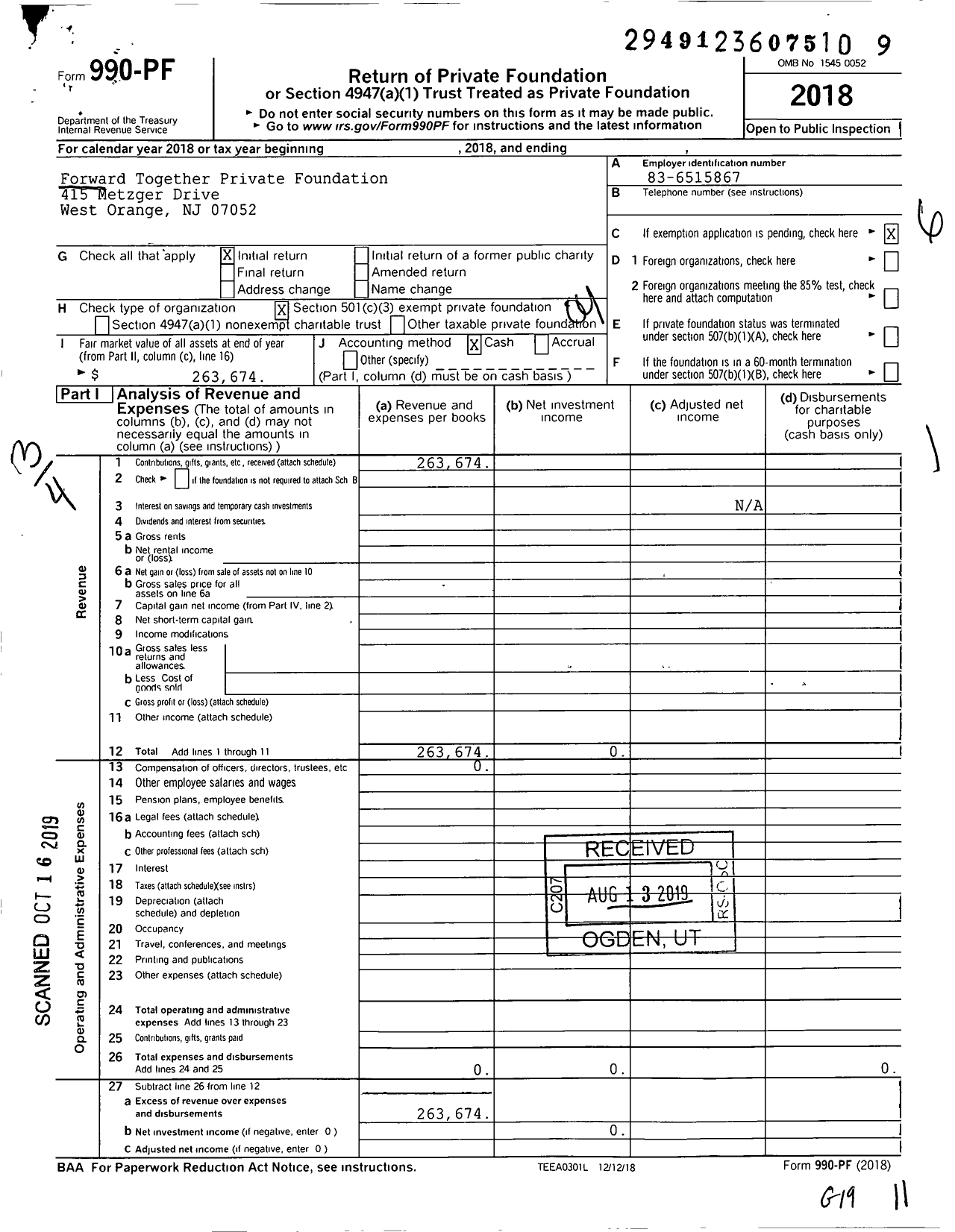 Image of first page of 2018 Form 990PF for Forward Together Private Foundation