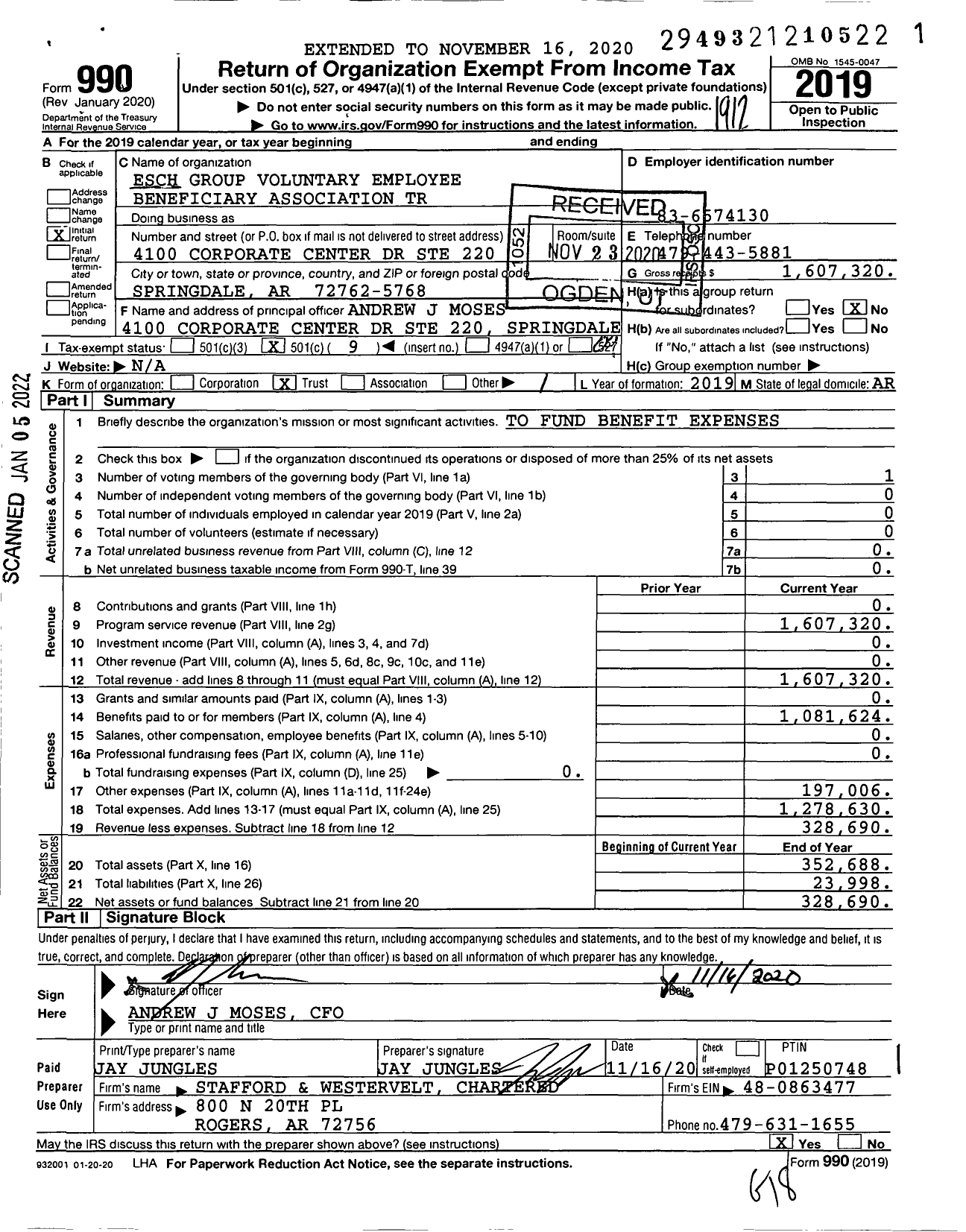 Image of first page of 2019 Form 990O for Esch Group Voluntary Employee Beneficiary Association Trust