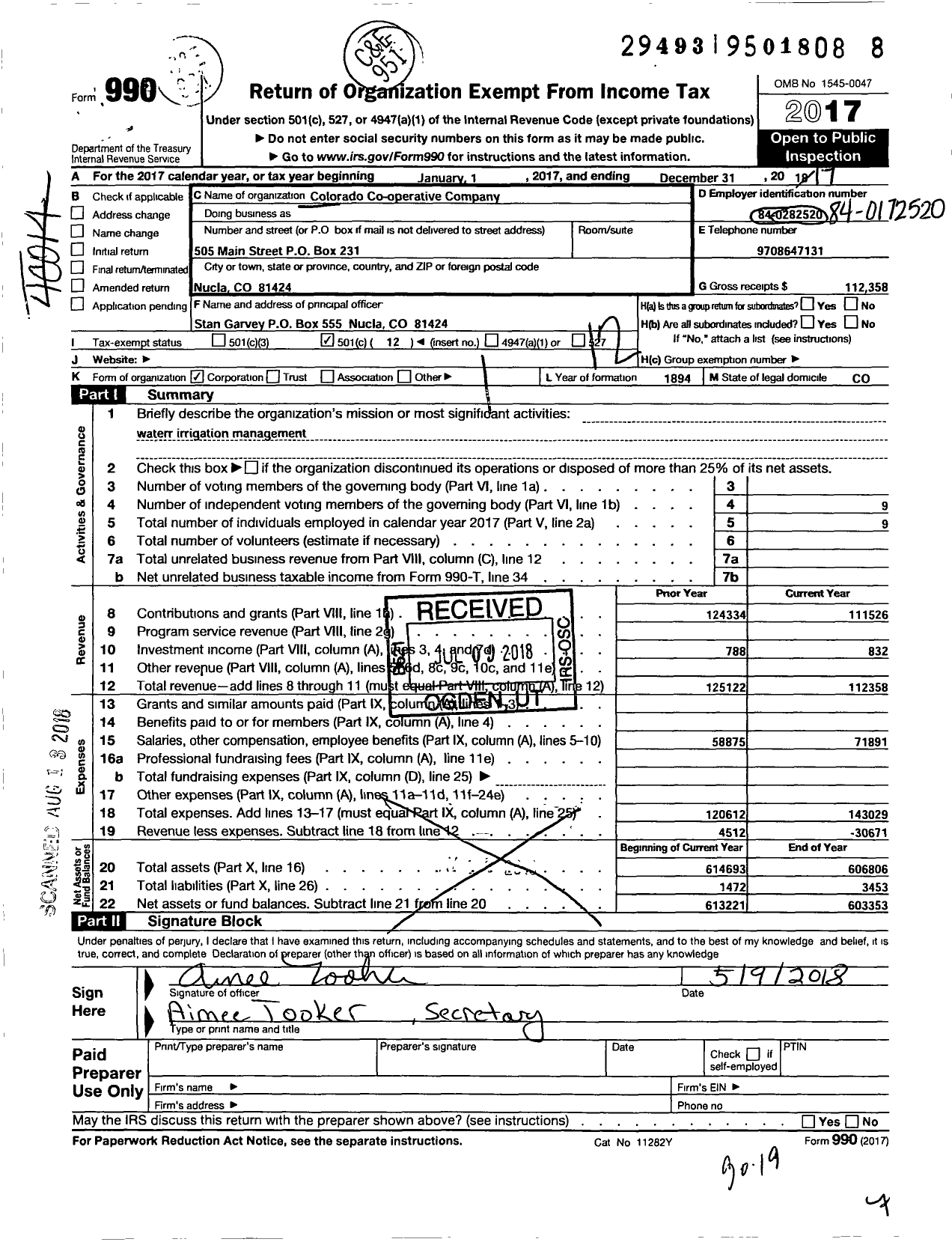 Image of first page of 2017 Form 990O for Colorado Cooperative