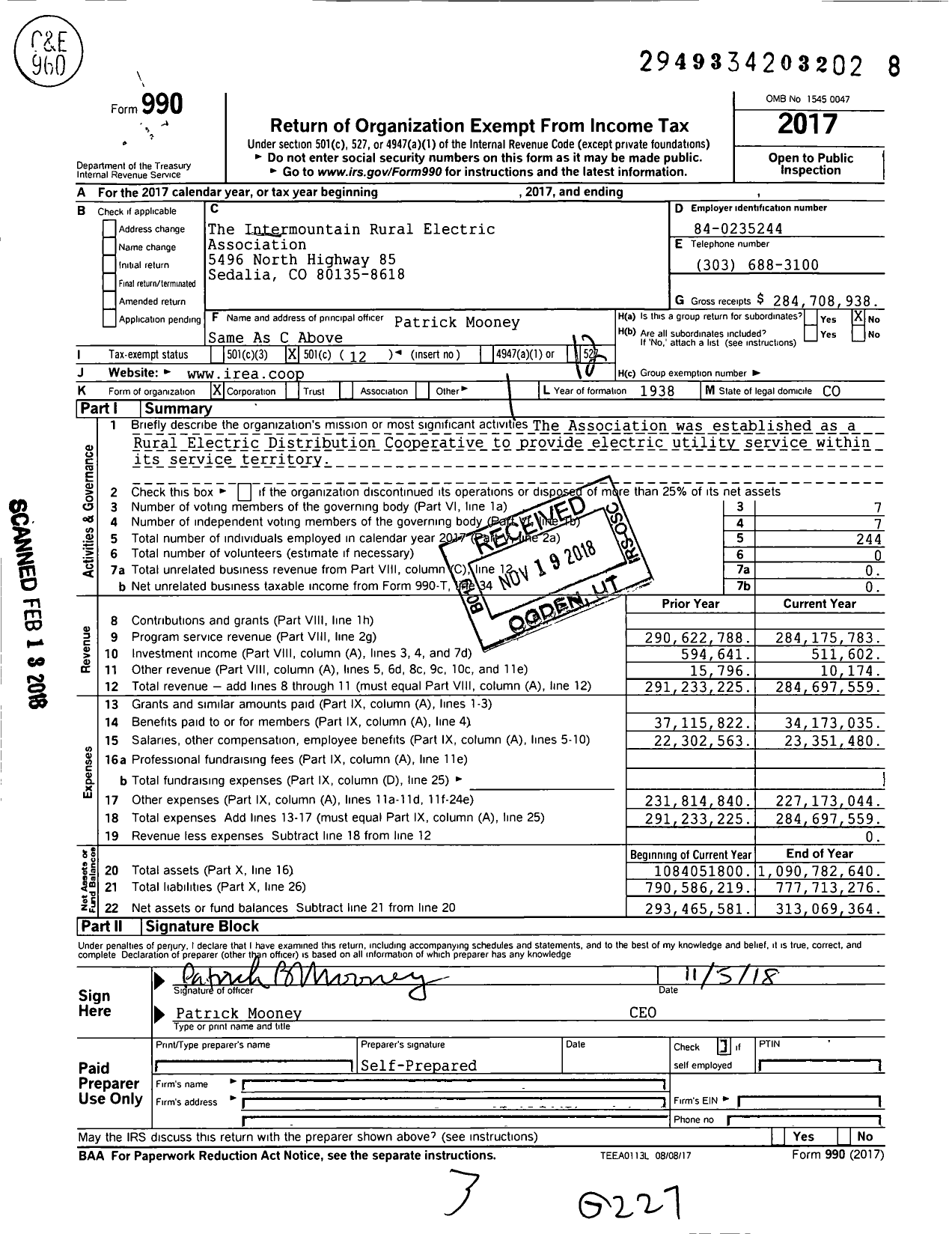 Image of first page of 2017 Form 990O for Core Electric Cooperative