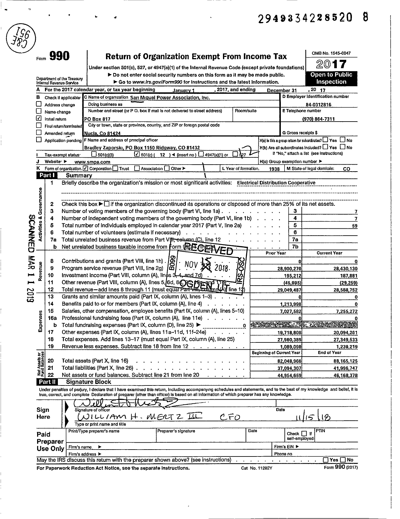 Image of first page of 2017 Form 990O for San Miguel Power Association