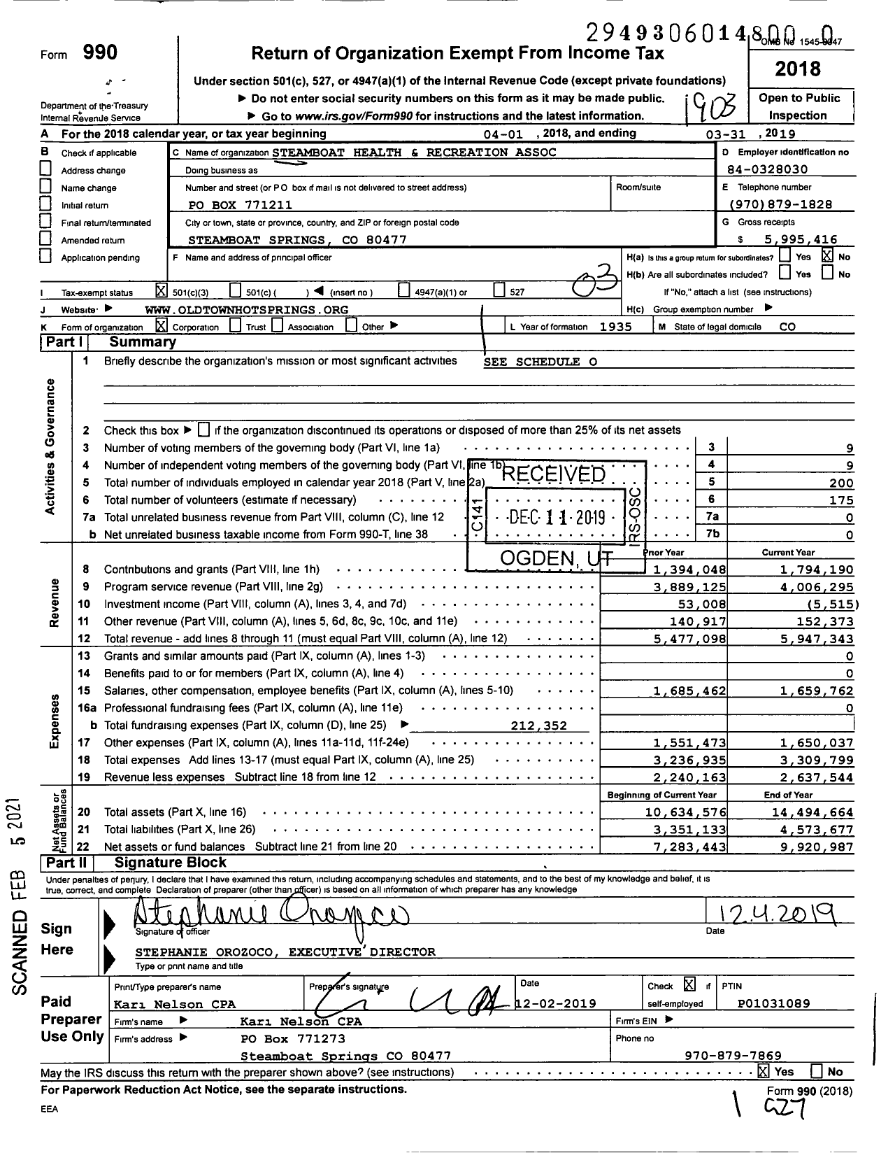 Image of first page of 2018 Form 990 for Old Town Hot Springs