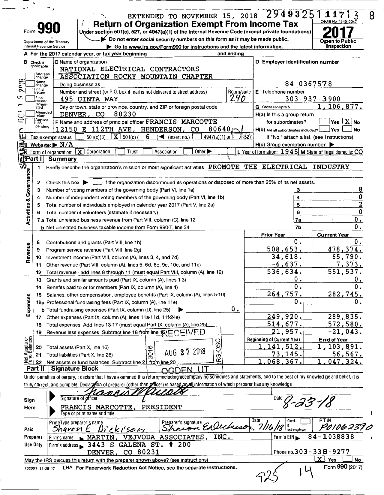 Image of first page of 2017 Form 990O for National Electrical Contractors Association Rocky Mountain Chapter