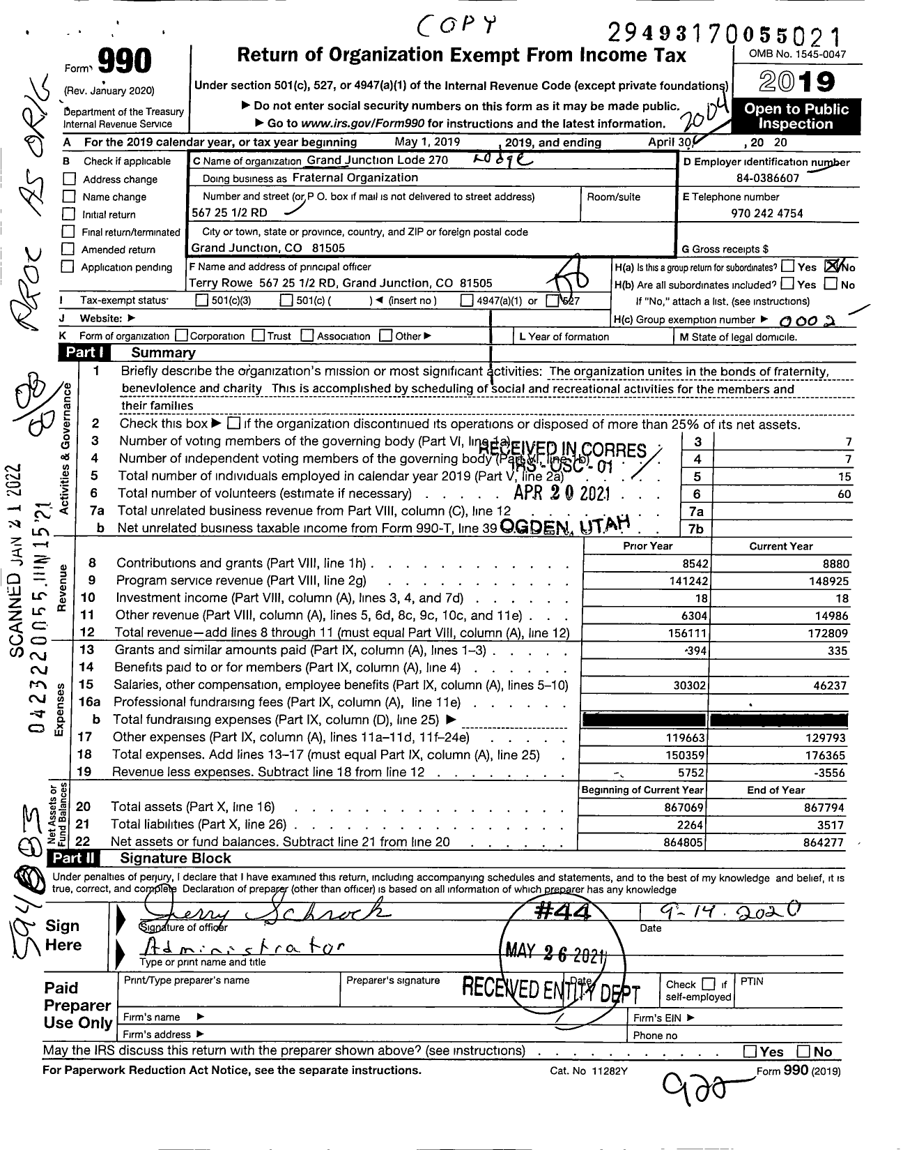 Image of first page of 2019 Form 990O for Loyal Order of Moose - Fraternal Organization / Fraternal Organization