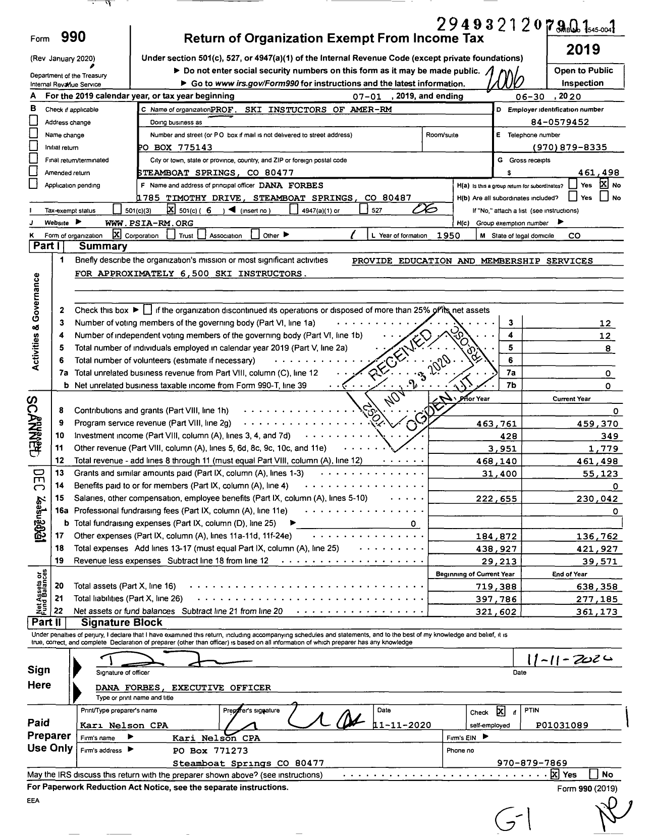 Image of first page of 2019 Form 990O for Prof Ski Instuctors of Amer-Rm