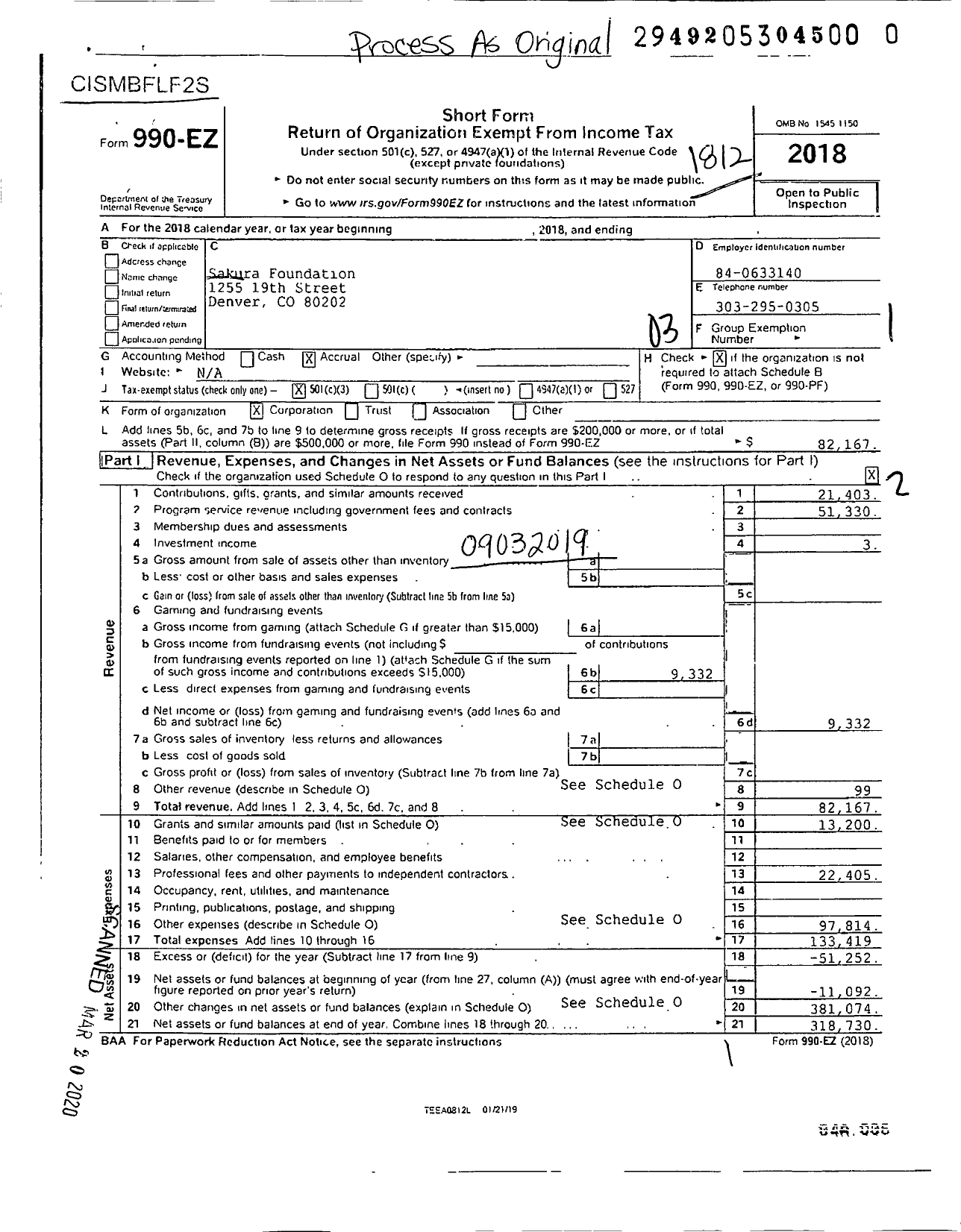 Image of first page of 2018 Form 990EZ for Sakura Foundation