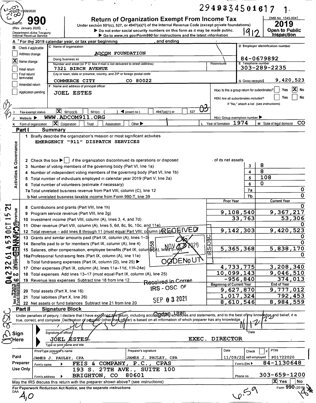 Image of first page of 2019 Form 990 for Adcom Foundation
