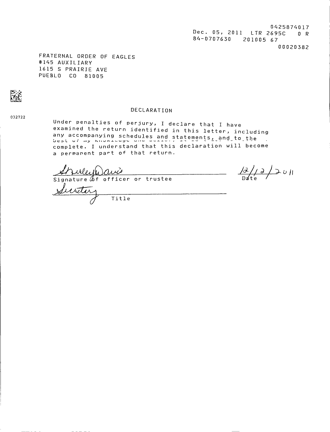 Image of first page of 2009 Form 990EOR for Fraternal Order of Eagles - 145 Aux