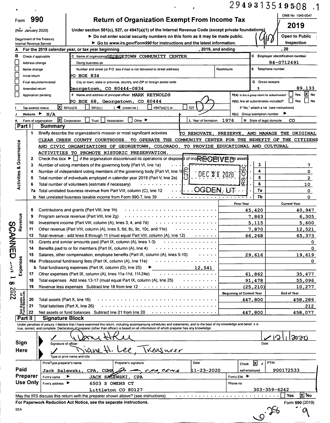 Image of first page of 2019 Form 990 for Georgetown Community Center