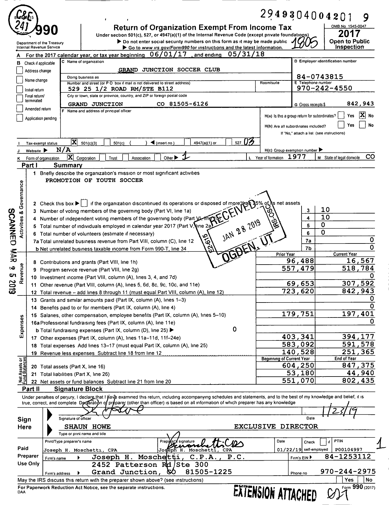 Image of first page of 2017 Form 990 for Grand Junction Soccer Club