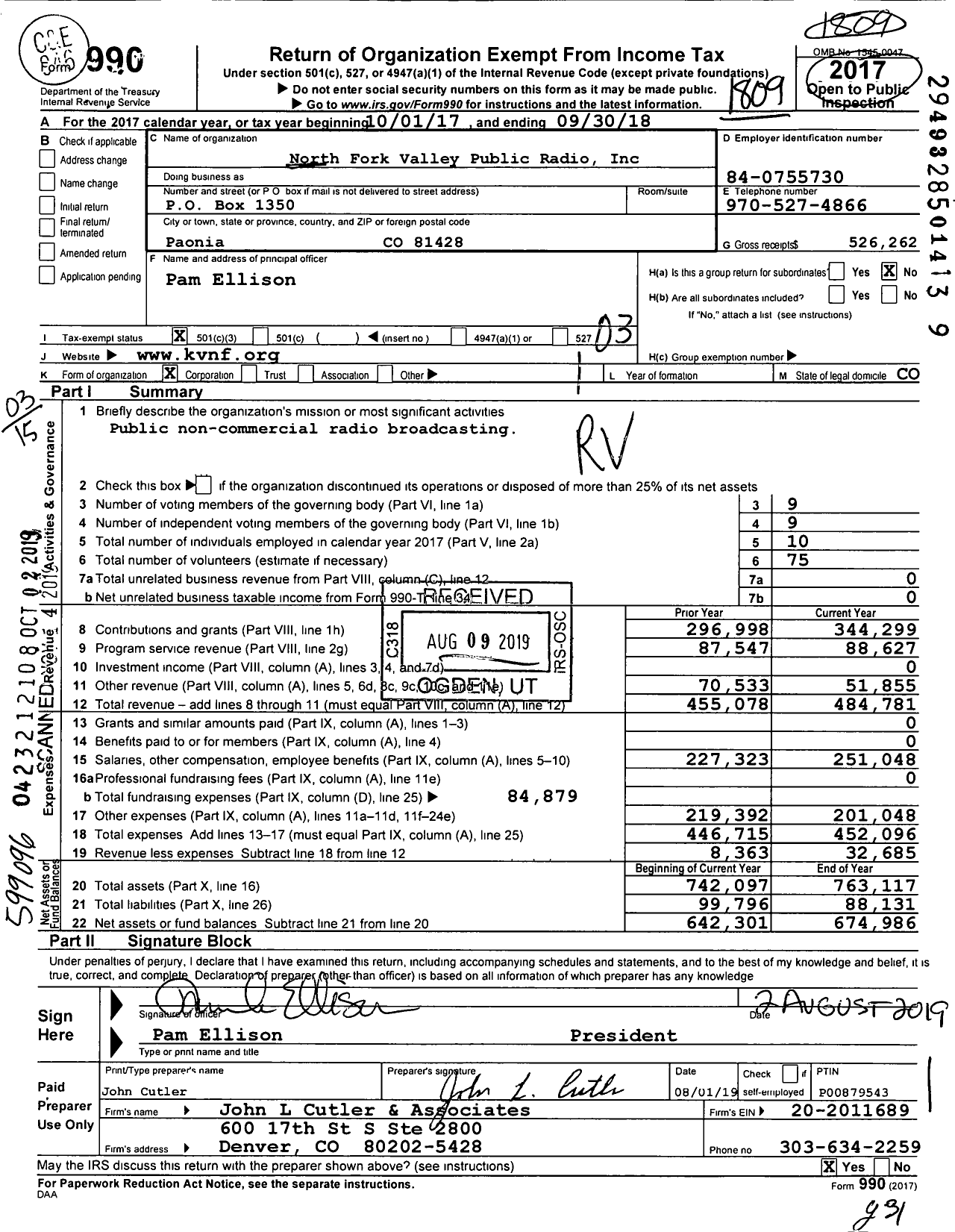 Image of first page of 2017 Form 990 for North Fork Valley Public Radio