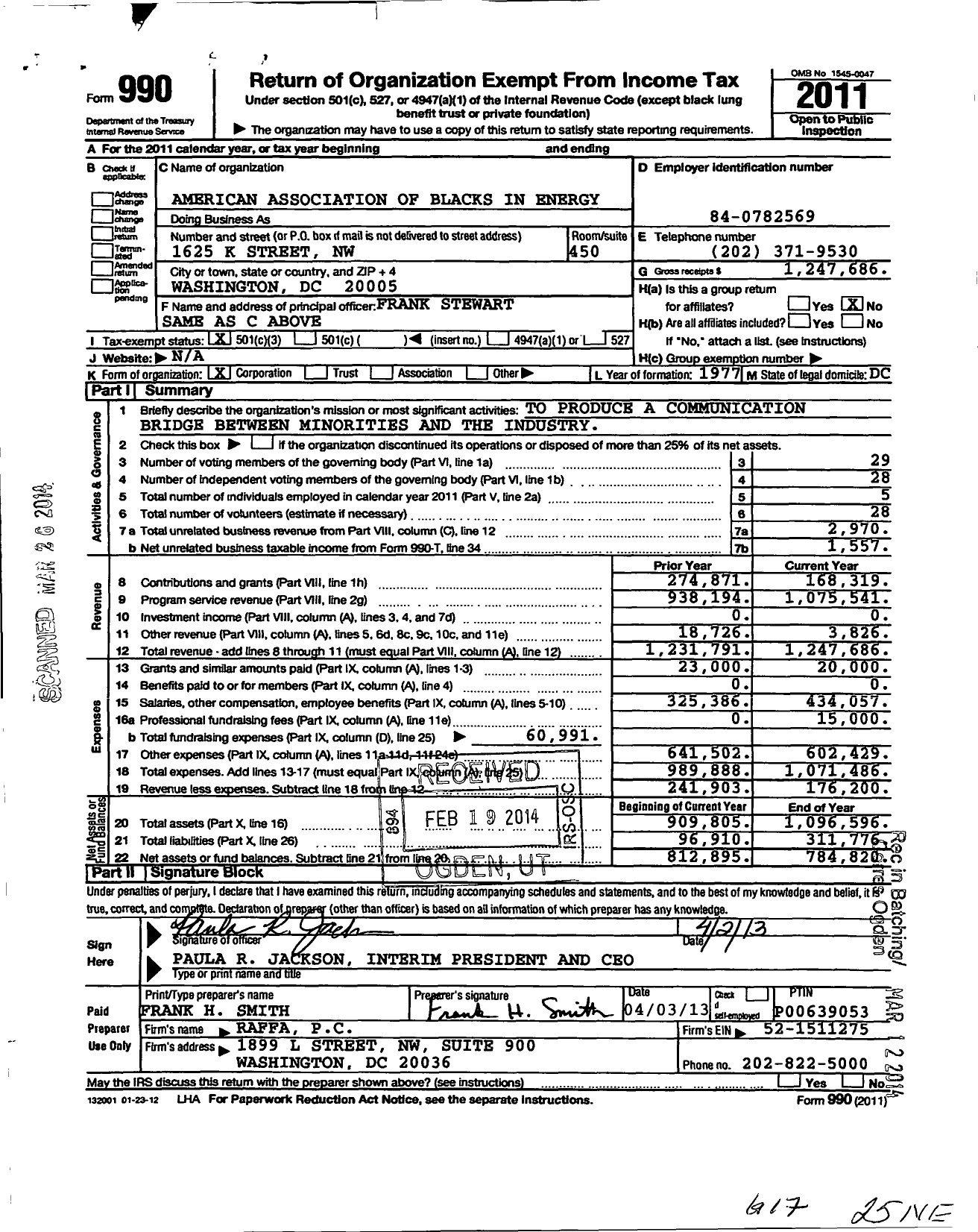 Image of first page of 2011 Form 990 for American Association of Blacks in Energy