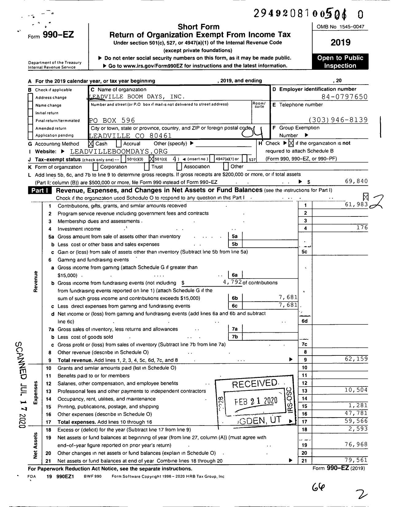 Image of first page of 2019 Form 990EO for Leadville Boomdays