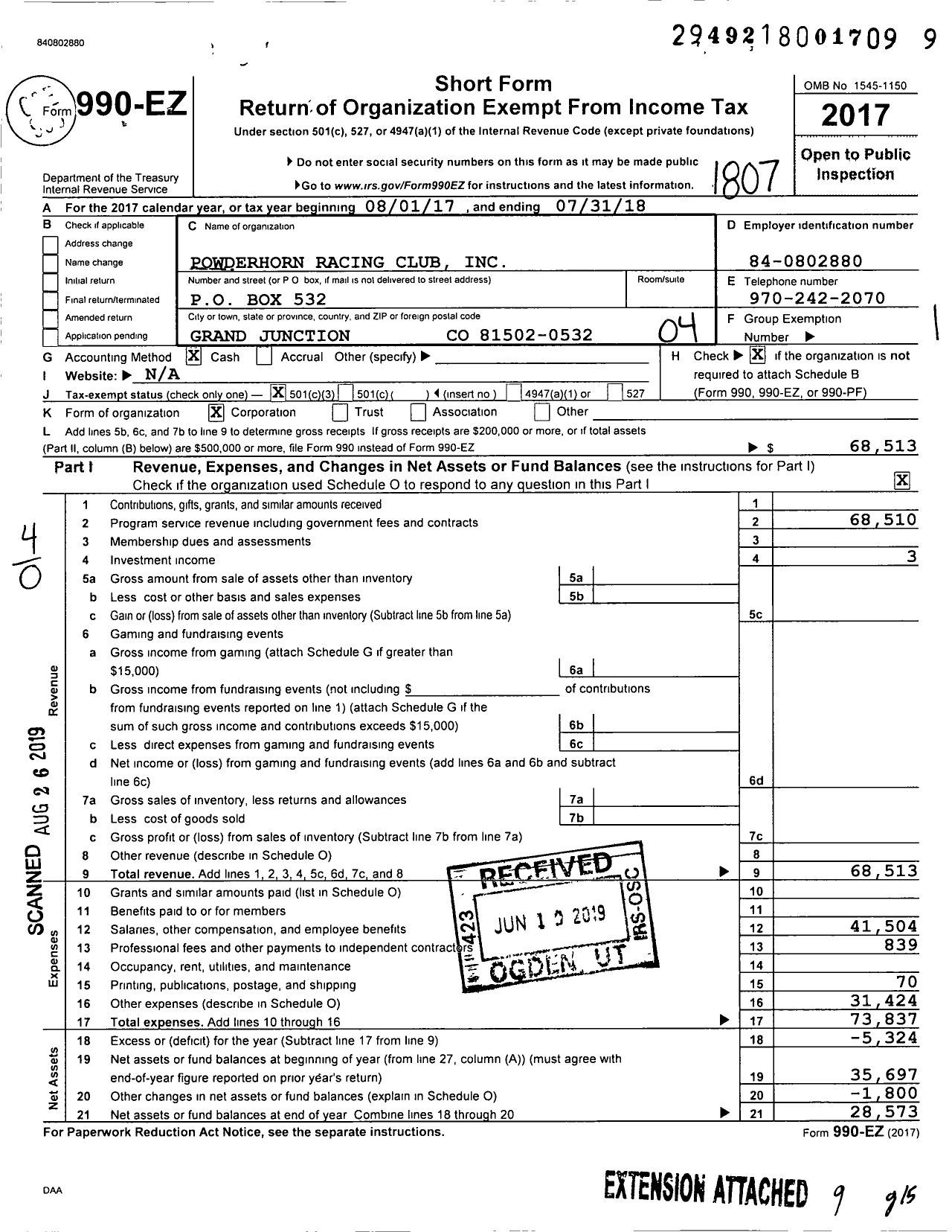 Image of first page of 2017 Form 990EO for Powderhorn Racing Club