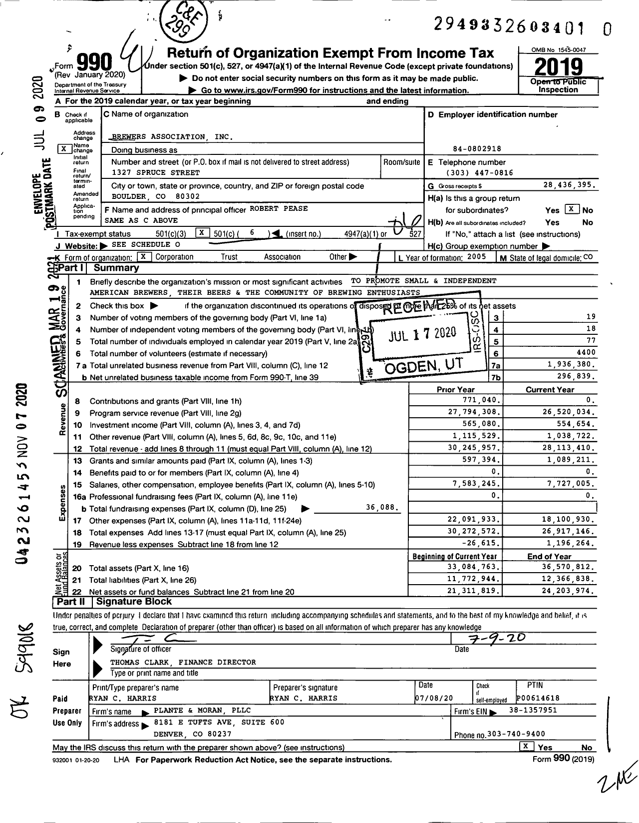 Image of first page of 2019 Form 990O for Brewers Association