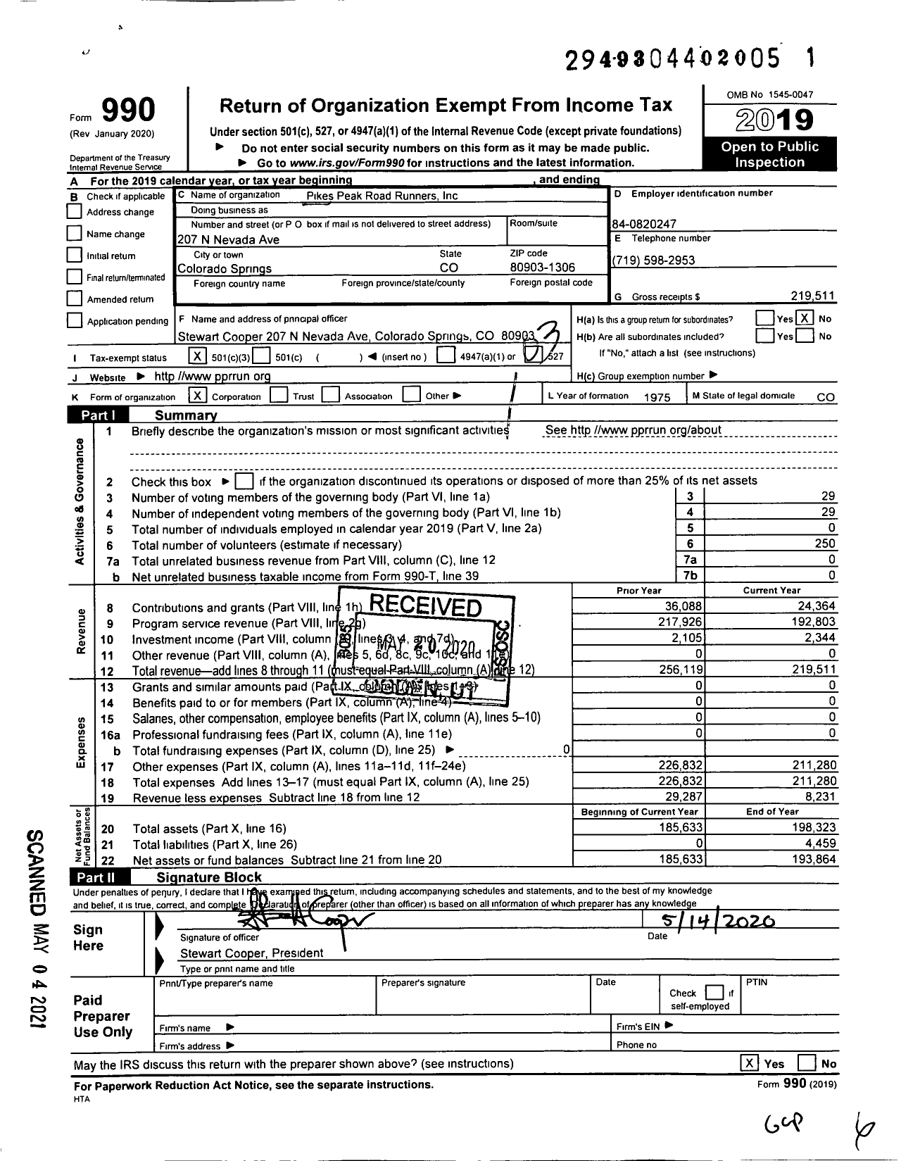 Image of first page of 2019 Form 990 for Pikes Peak Road Runners