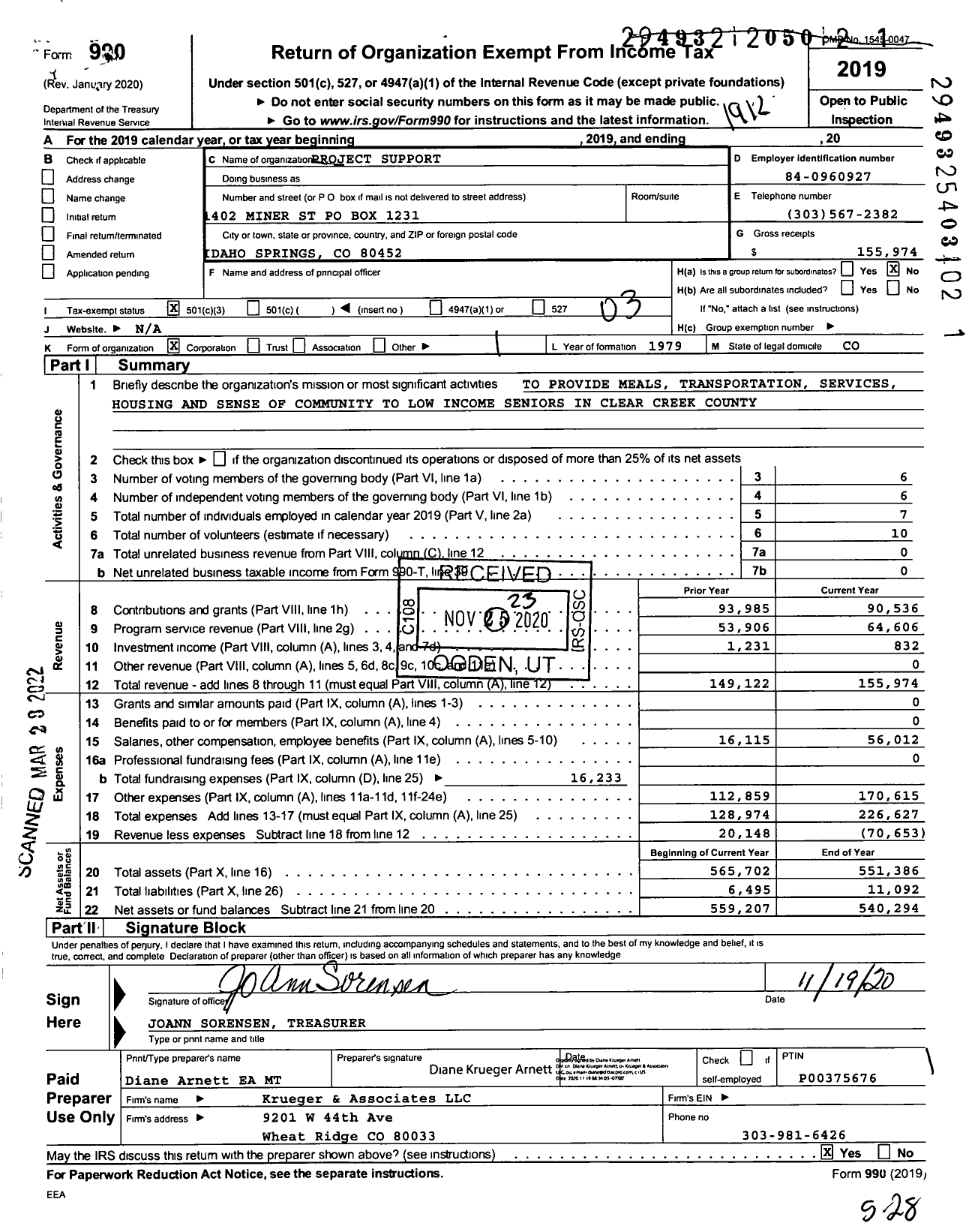 Image of first page of 2019 Form 990 for Project Support