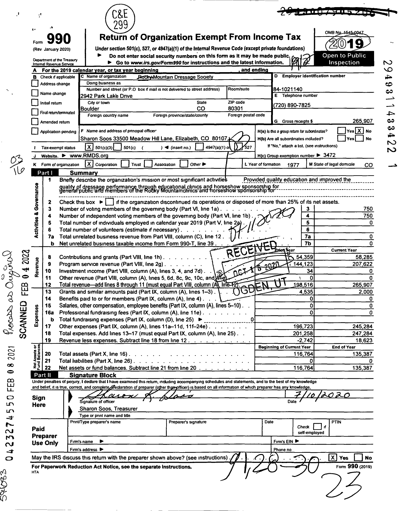 Image of first page of 2019 Form 990 for Rocky Mountain Dressage Society / New Mexico Chapter of Rocky Mountai